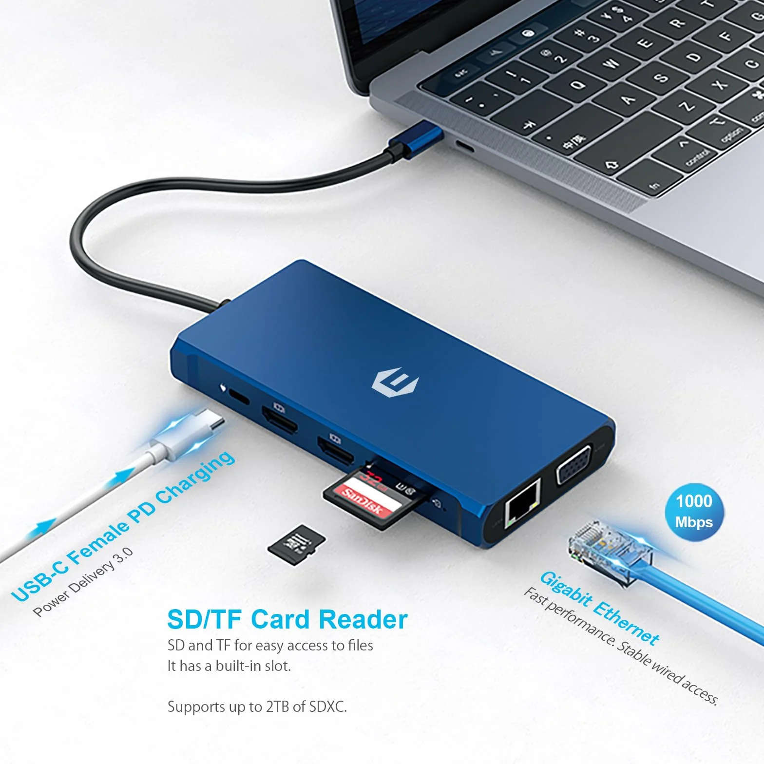 Hub USB C, 12 w 1, potrójny ekran USB C Multiport z 2 x 4K HDMI, Ethernet, USB C 3.0, 4 USB A, SD/TF Dock do Dell/HP/Mac Book Pro