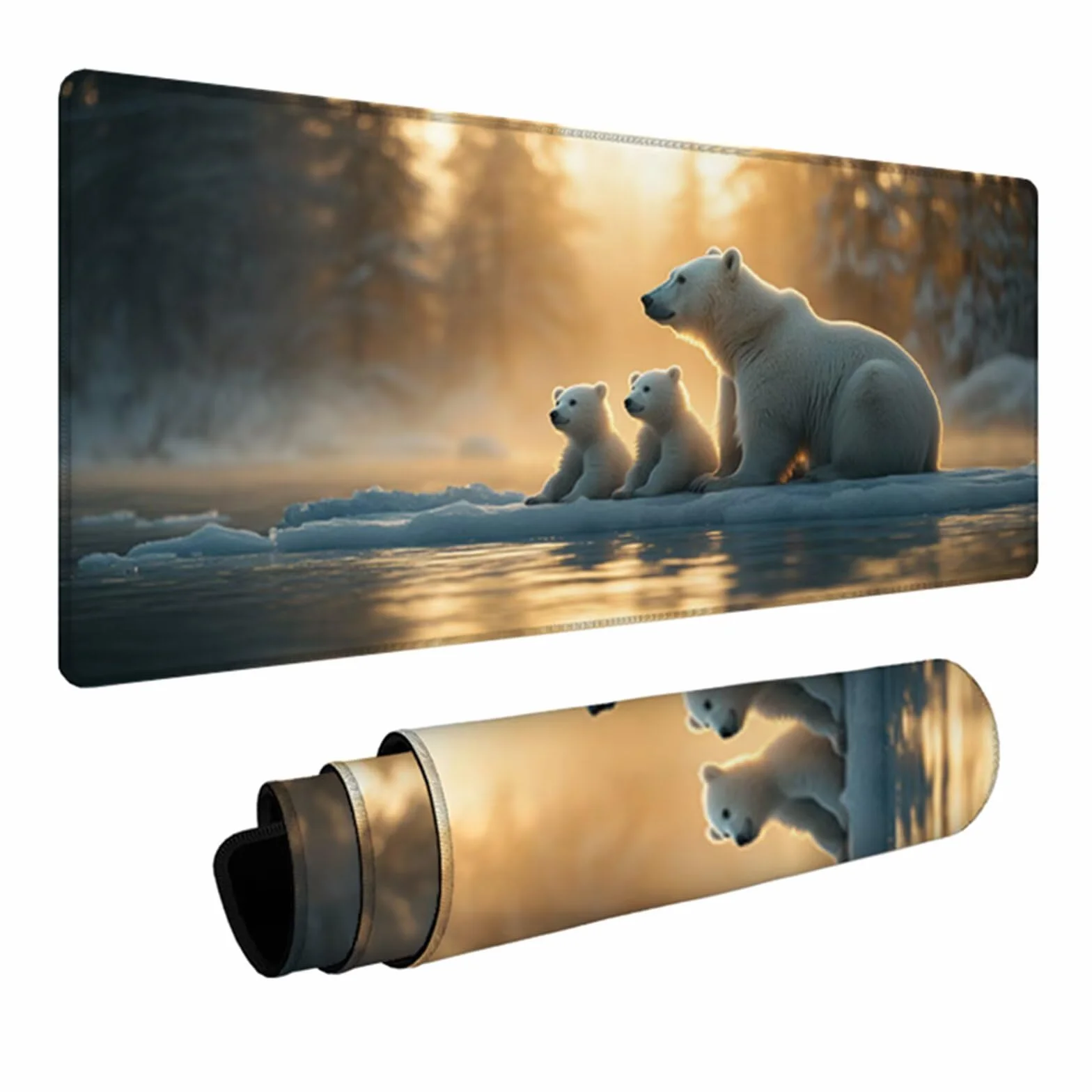 Podkładka pod mysz do gier scena śnieżna 1000x500x3mm, XXL Bear Desktop Mat z antypoślizgową gumową podstawą, podkładka pod mysz z szytymi krawędziami, akcesoria do gier, D-4635