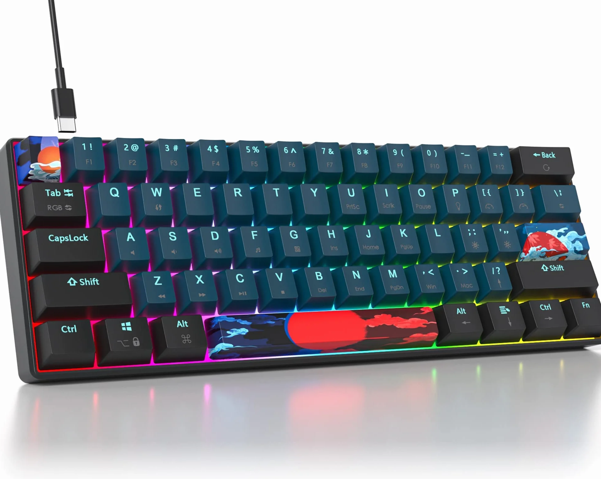 Przewodowa klawiatura mechaniczna RGB 61 klawiszy 60% z podświetleniem PBT z liniowymi czerwonymi przełącznikami dla graczy z systemem Windows PC (61 Monstor)