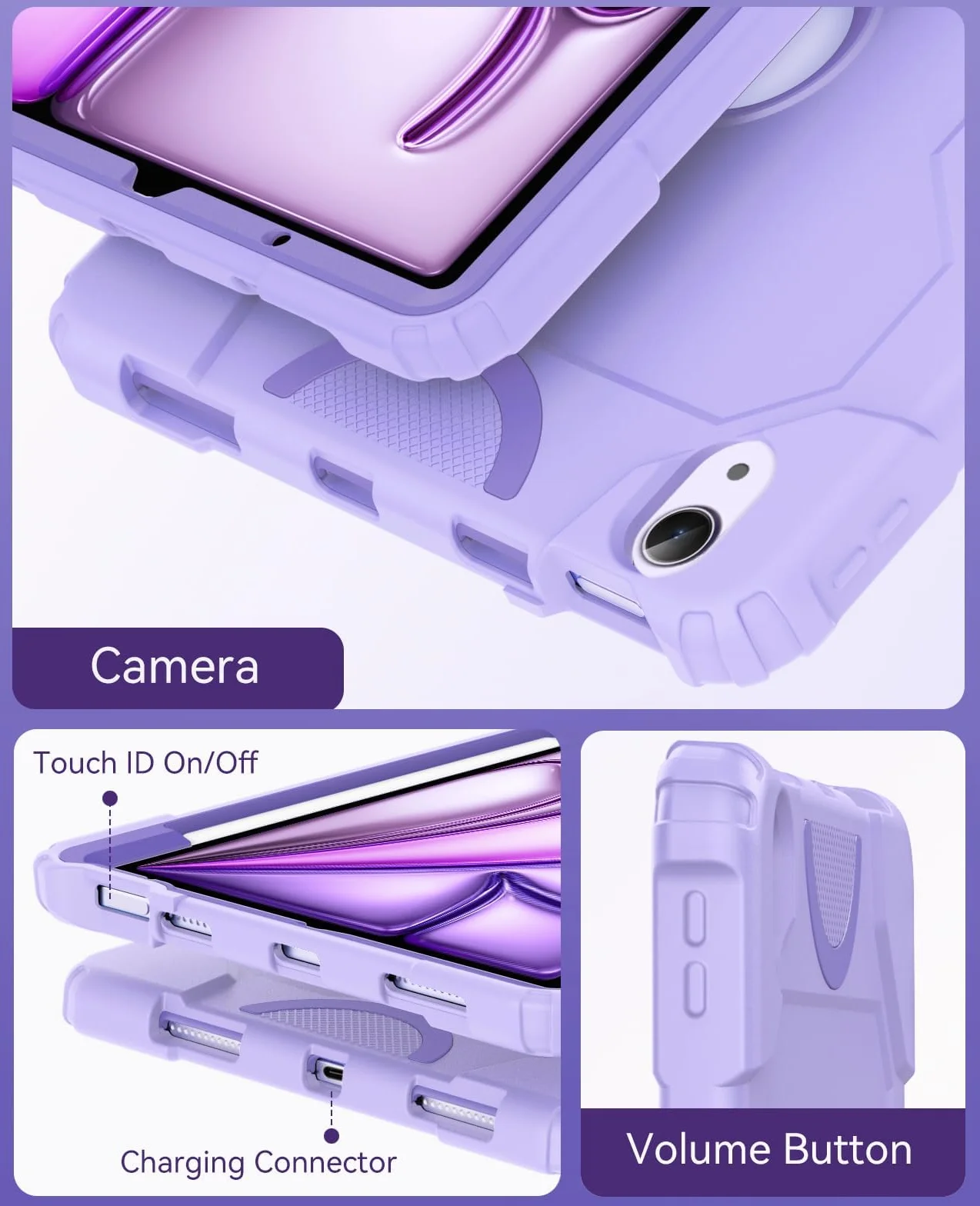Cantis Etui na iPada Air 27.9 cm (M3) 2025/ (M2) 2024, iPad Air 5./4. generacji (2022/2020) 25.9 cm, wytrzymałe, odporne na wstrząsy, wytrzymałe etui ochronne do i Pad Air 28.9 cm, fioletowe +
