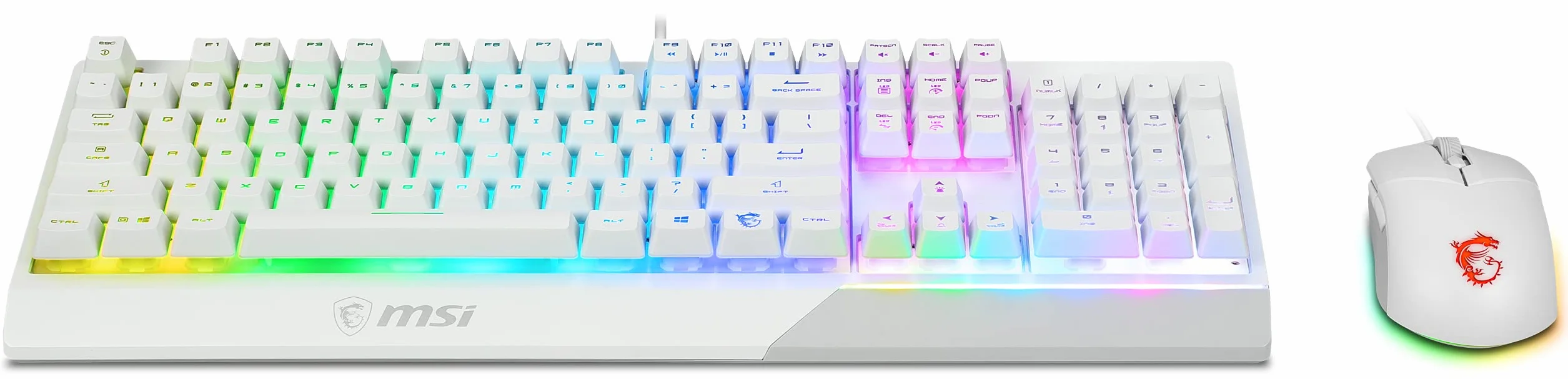 msi Vigor GK30 Biała Hiszpańska Klawiatura Mecamembrana z białą gamą RGB i MSI Clutch GM11