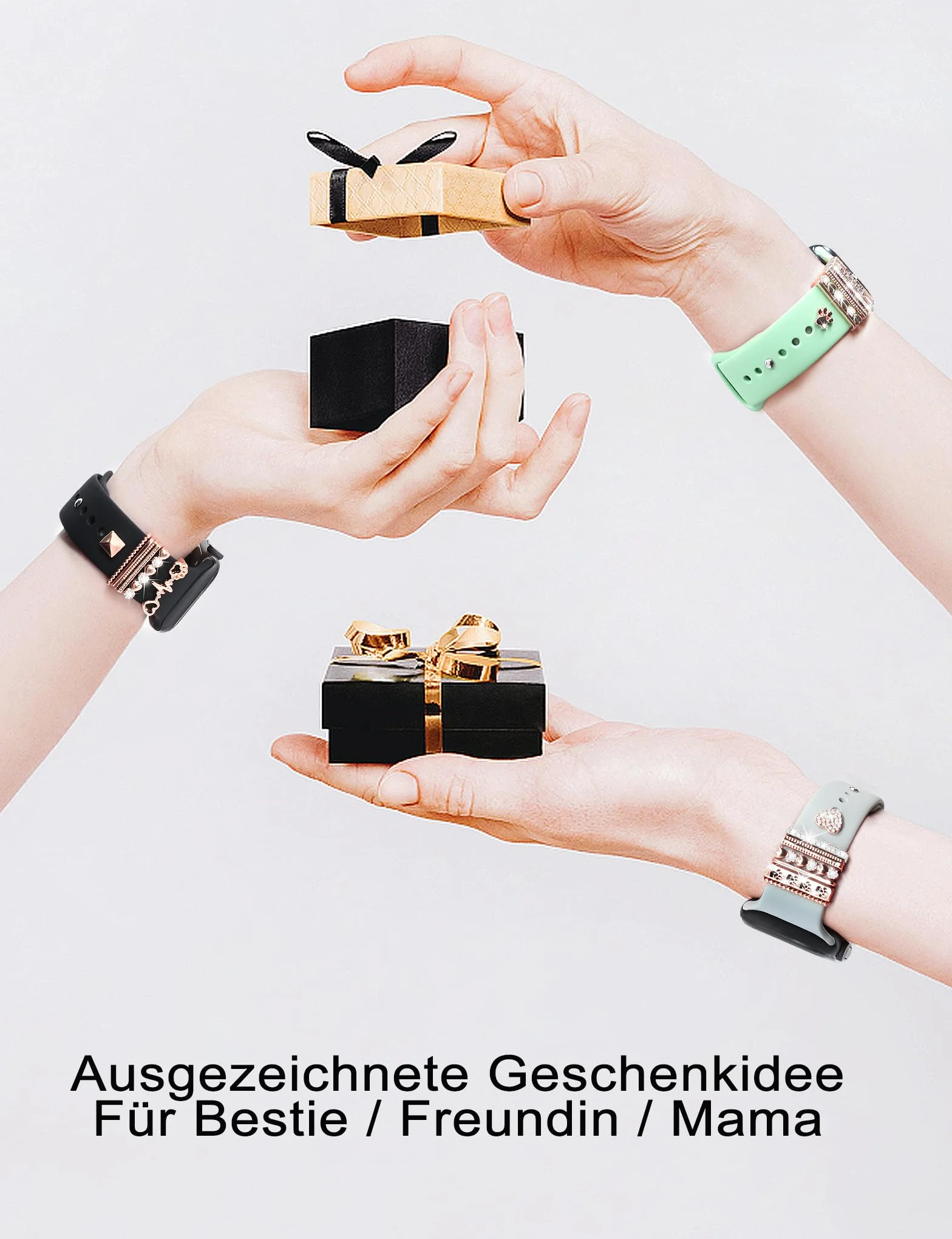Super błyszczące zawieszki do zegarków z ozdobnymi pierścieniami, kompatybilne z paskiem Apple Watch, metalowe diamentowe akcesoria przesuwne