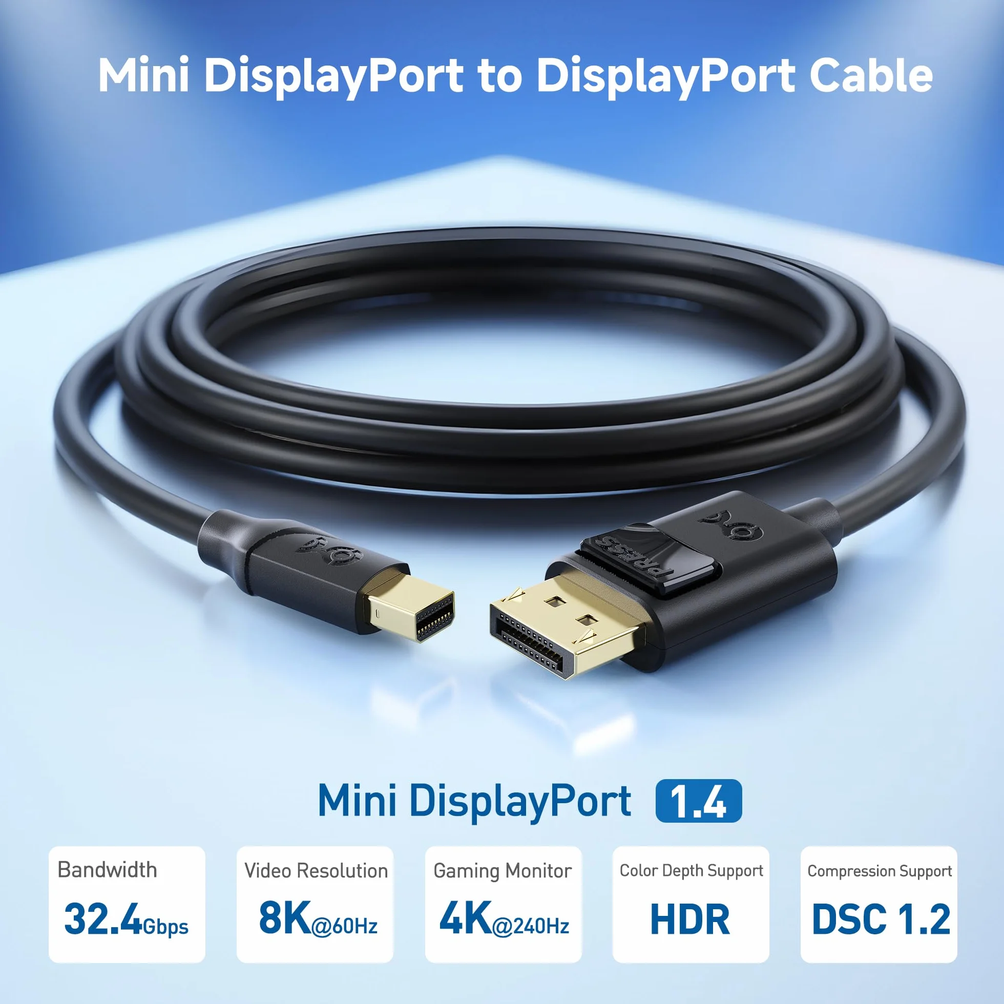 Cable Matters Kabel Mini DisplayPort do DisplayPort 8K (kabel DisplayPort do Mini DisplayPort 1.4) w kolorze czarnym 1,8 mz 7680x4320 przy 60 Hz - kompatybilny z portem Thunderbolt 2