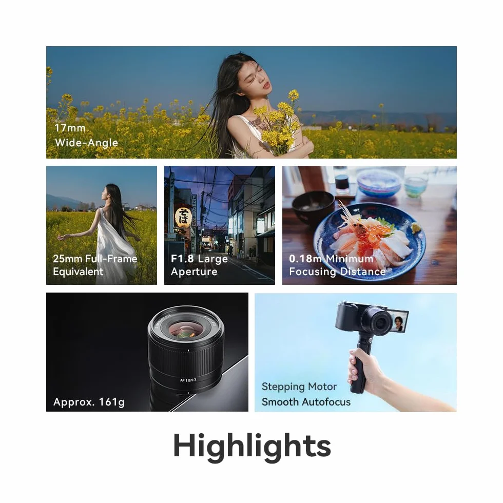 TTARTISAN Obiektyw AF 17 mm F1.8 APS-C Prime do Fujifilm, szerokokątny obiektyw automatycznej ostrości kompatybilny z aparatami Fuji X