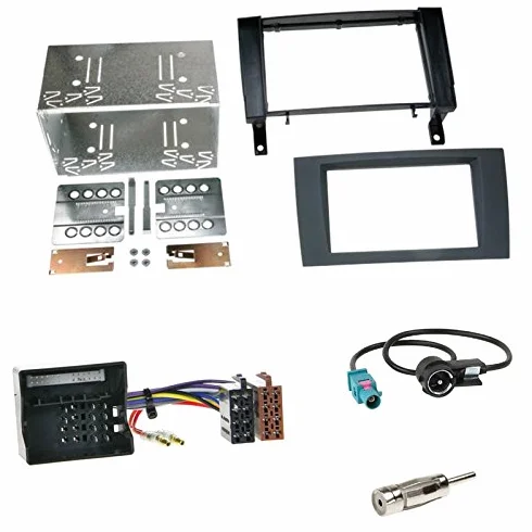 Zestaw do montażu: radio samochodowe podwójne DIN 2-DIN osłona ramka montażowa ramka pod radio czarna + ISO adapter do radia kabel adaptera + adapter antenowy do Mercedes SLK (R171) 03/2004 - 03/2011 Uwaga: do radia OEM o szerokości 25 cm górnej krawędzi!