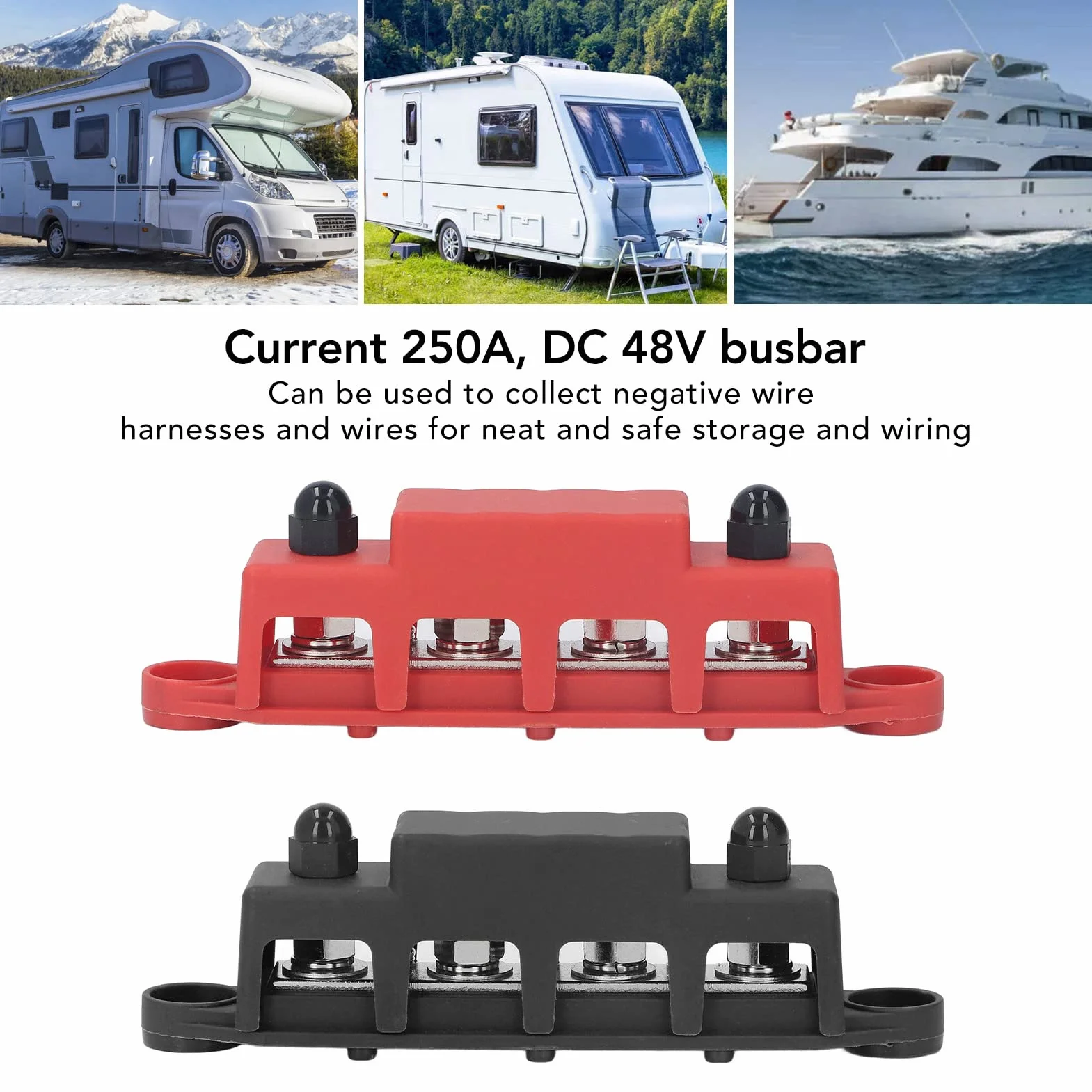 Blok Dystrybucji Zasilania Heavy Duty M8 4 Szpilki Zaciskowe Szyna Zbiorcza DC48V 250A RV Marine