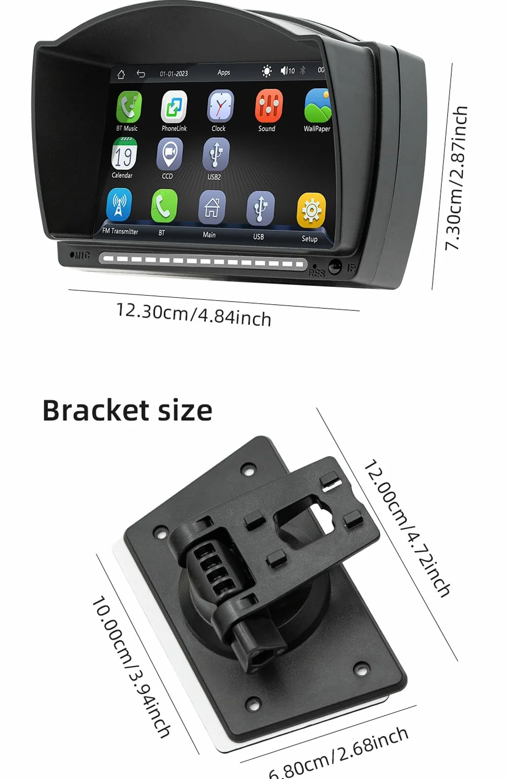XRC TECH ekran dotykowy IPS o przekątnej 4,7 cala, przenośne radio samochodowe do bezprzewodowego Carplay, Android, automatyczny odtwarzacz multimedialny, Bluetooth, zestaw głośnomówiący, lustrzane