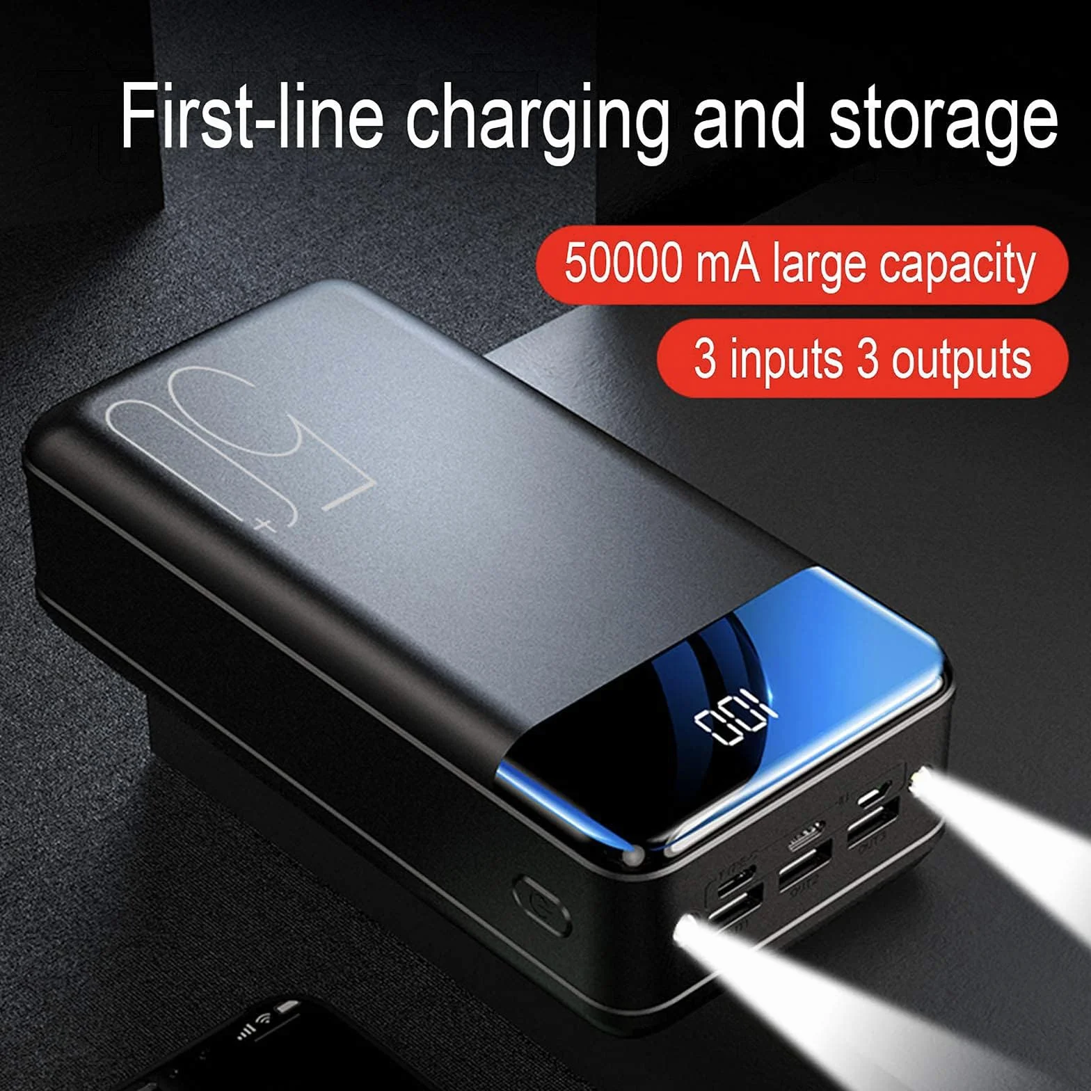 Power Bank 50000mAh do biwakowania na świeżym powietrzu 2.1A Szybkie ładowanie Przenośna ładowarka Zewnętrzna bateria z wyświetlaczem LED do telefonów Tabletów,White