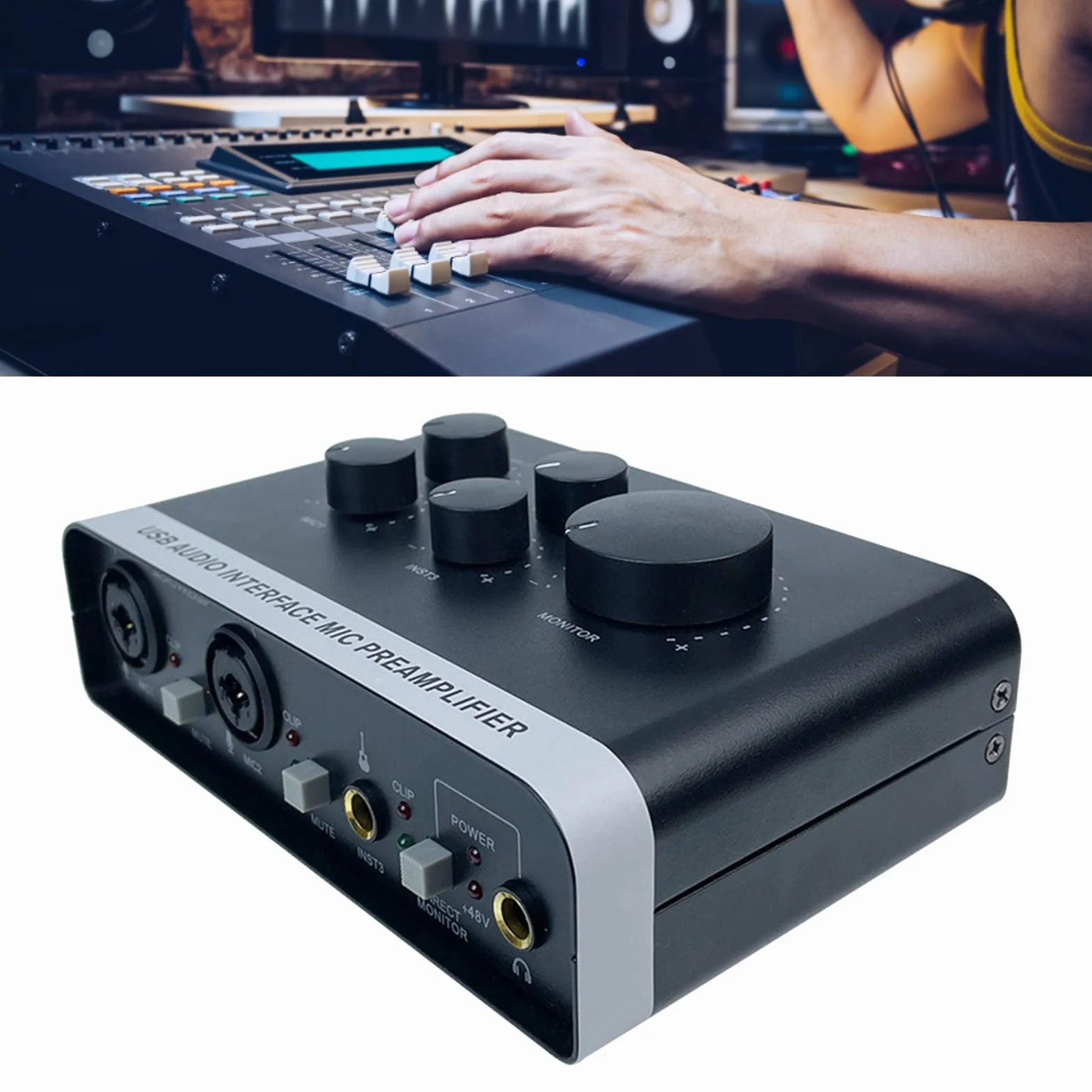 Interfejs Dźwiękowy USB z 48vPower, Profesjonalny Przedwzmacniacz Miksera Dźwiękowego, XLR i 1/4 Cala na PC i Podcasting