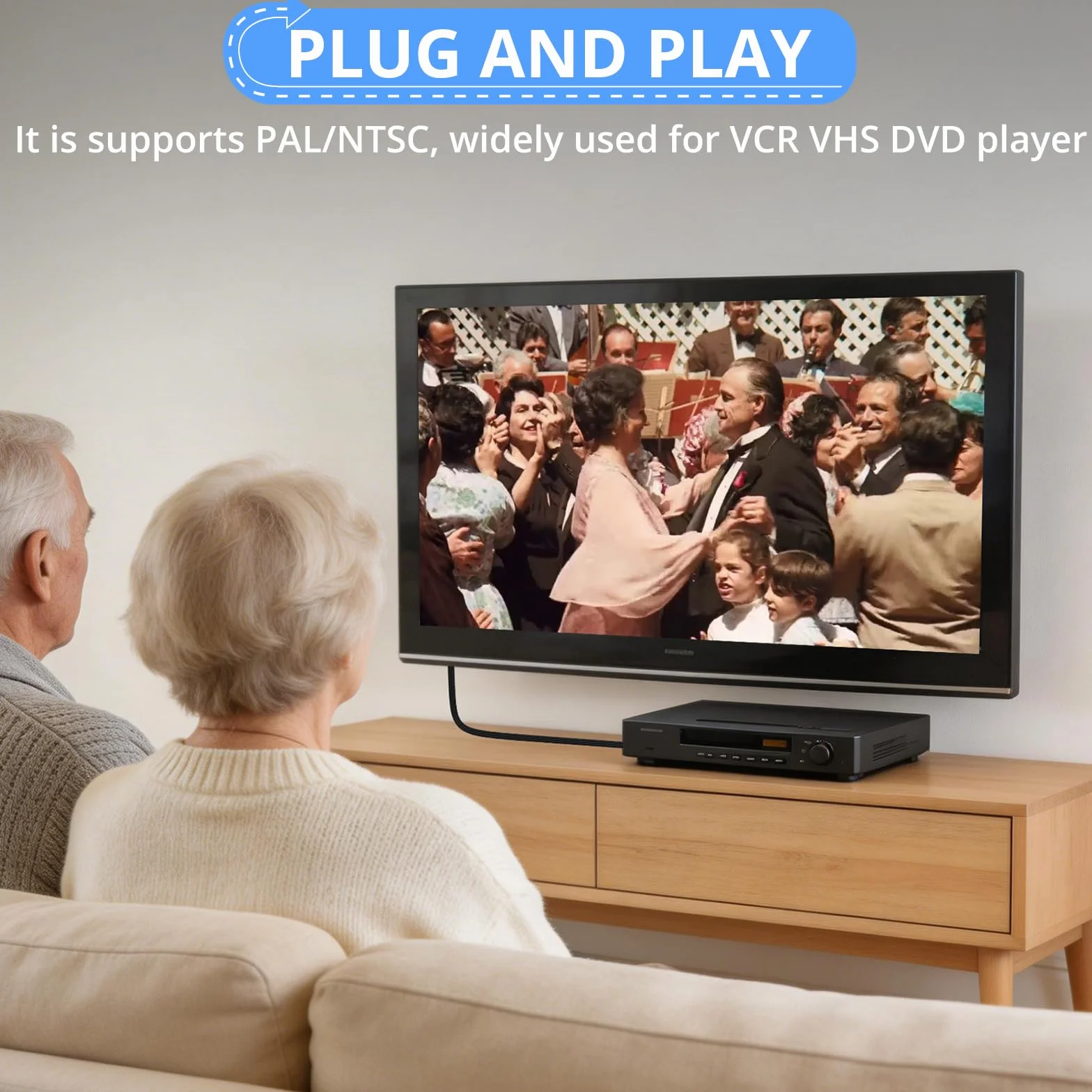 CAMWAY 1080P Konwerter RCA na HDMI, kabel męski 1,5 m - bezstratna transmisja, przełącznik 16:9/4:3, adapter Pro AV do HDMI dla magnetowidów/VHS/odtwarzaczy DVD, mini kompozytowy adapter audio-wideo