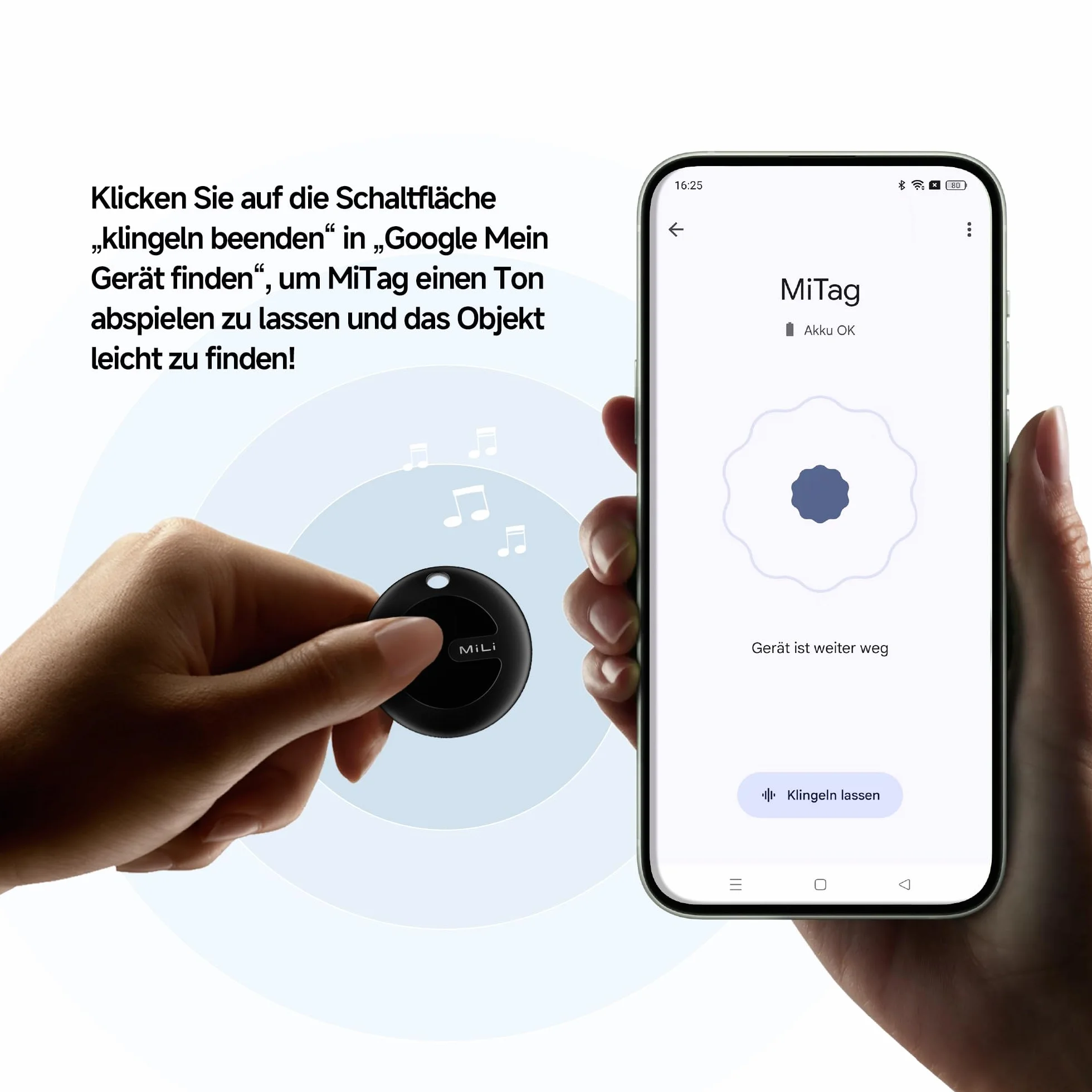 MiTag Bluetooth Tracker dla Android, Inteligentny Lokalizator Kluczy, Śledzenie Bagażu, Kompatybilny z Google Znajdź moje urządzenie, dla Kluczy, Torb, Walizek (Czarny-1Pack)