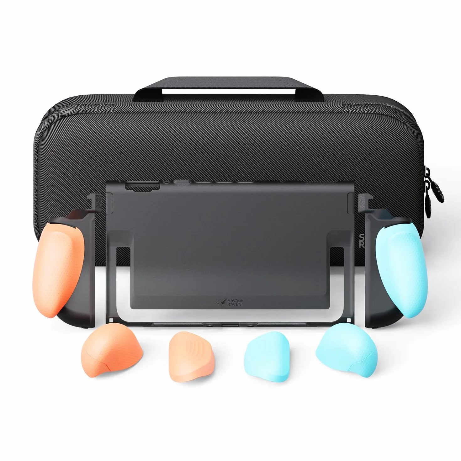 Savage Raven by Skull & Co. FissionGrip Bundle do Nintendo Switch 2: Rewolucyjne etui ochronne z wymiennymi uchwytami [do dopasowania do wszystkich rozmiarów rąk] [z etui Carrying]- Neon Blue(L)+