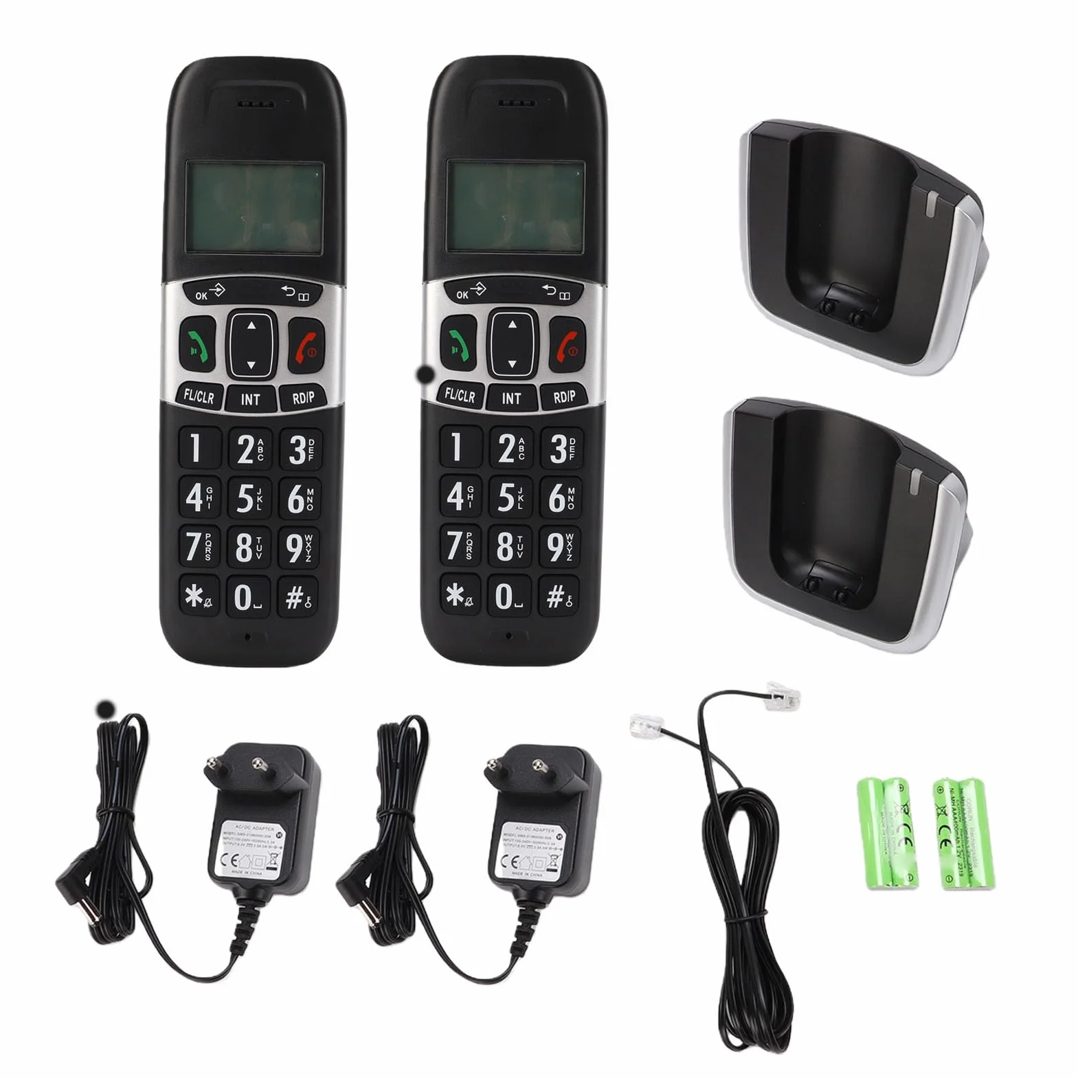 Fabater Telefon Bezprzewodowy z Dwiema Słuchawkami i wygodną książką telefoniczną. Bezpieczne Rozmowy DECT 6.0 do Użytku osobistego. ABS Trwały (wtyczka UE)