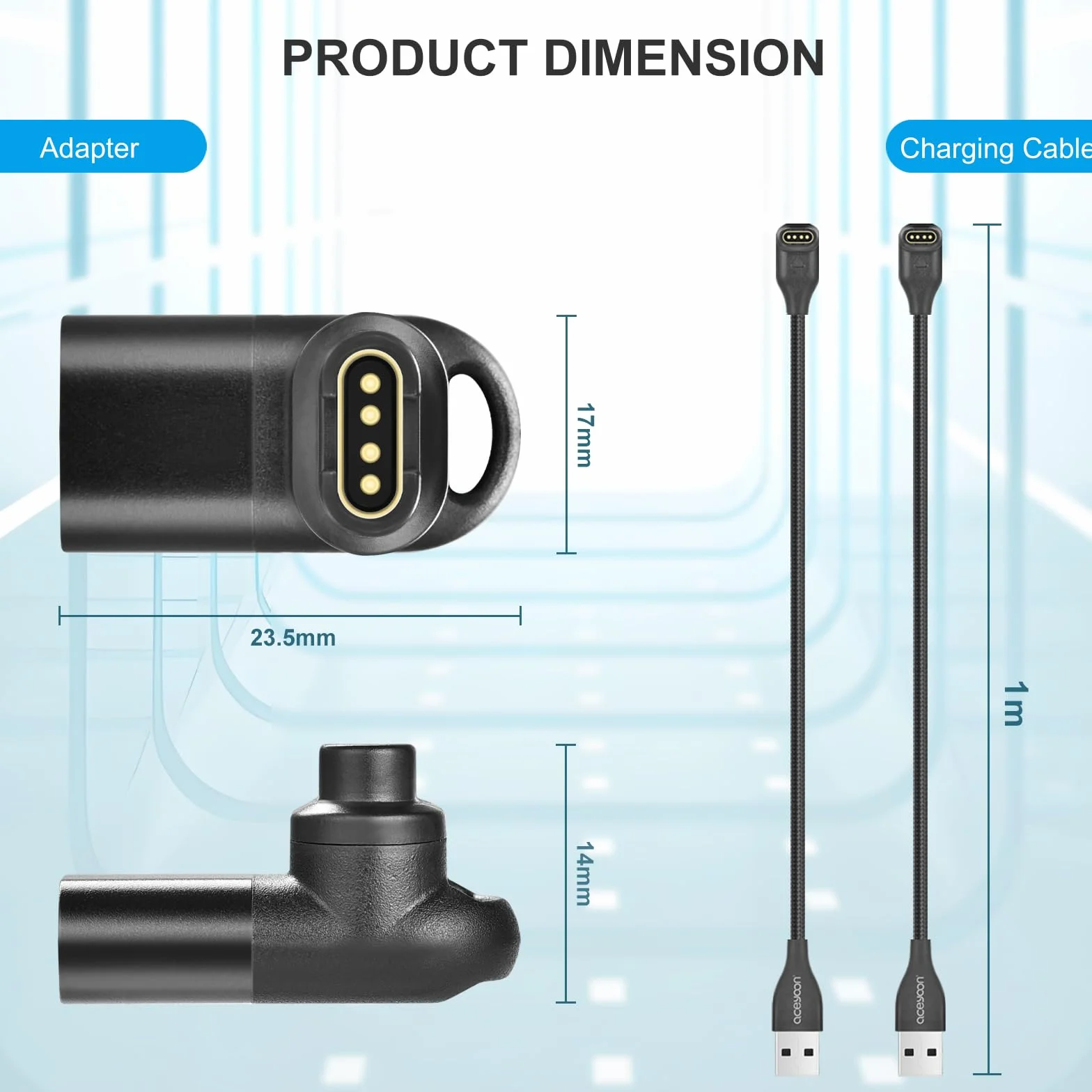 Kabel do ładowania Garmin Fenix 7 6 5 4 3, USB A do ForeAthlete 245 745 935 945, Approach S10 S12 S60 S62, 2 szt. + adapter