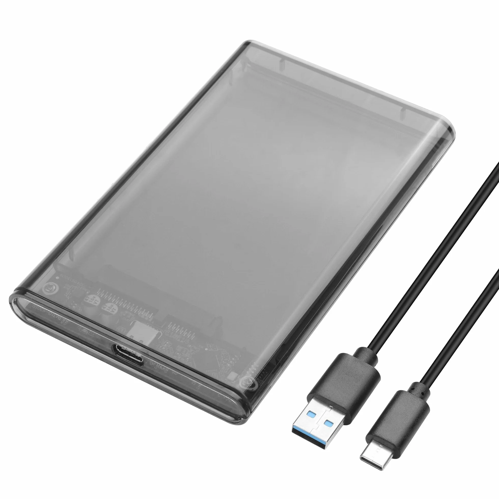 YAODHAOD Przezroczysta obudowa dysku twardego 2,5 cala, obudowa USB typu C do SATA III 6 Gbps HDD SSD obudowa, obsługuje UASP i transfer danych 750 MB/s, kompatybilna z laptopami Mac, PS4 Xbox (czarny
