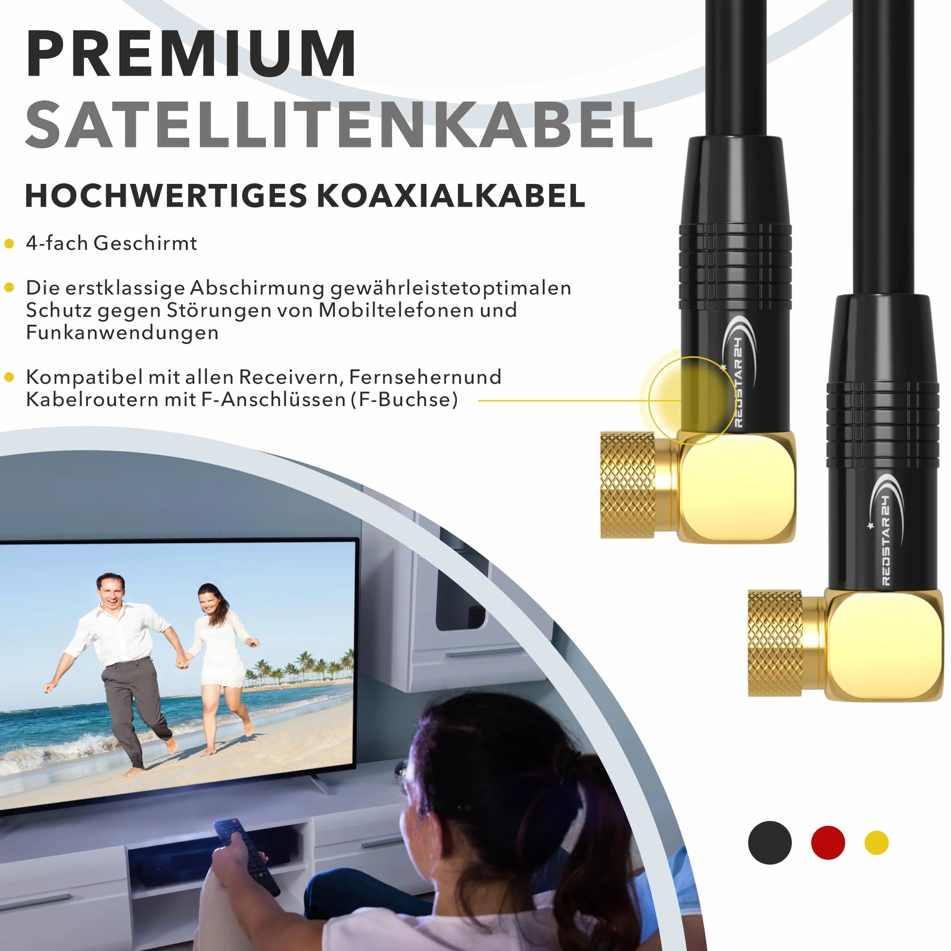 Kabel satelitarny 1 m kabel satelitarny SAT TV kabel antenowy cyfrowy kabel koncentryczny do Internetu 2 x wtyczka F 90° kątowa wtyczka kątowa router modem kabel przyłączeniowy HD 4K UHD DVB-S DVB-S2