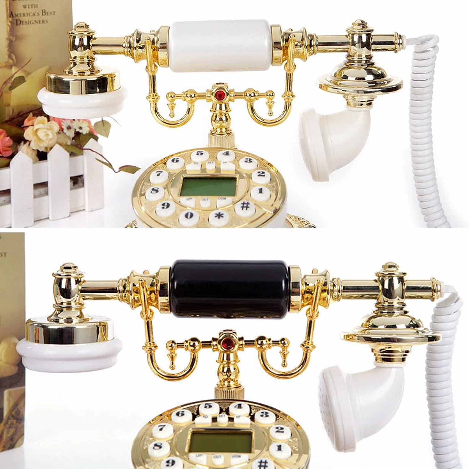 Telefon zabytkowy, telefon retro, antyczny telefon stacjonarny z wyświetlaczem LCD, telefon stacjonarny na biurko i do dekoracji, stary telefon do domu i biura