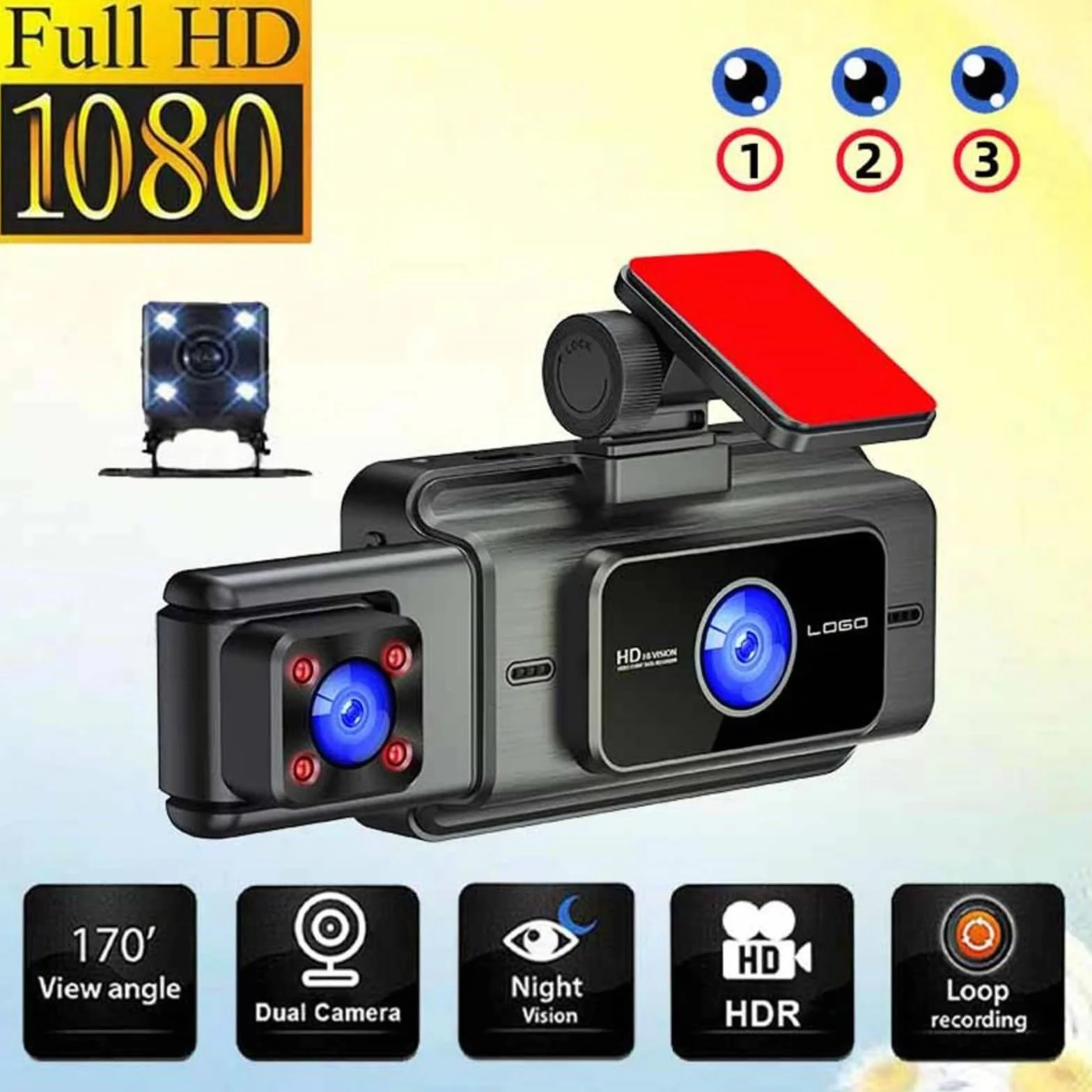 Dash Cam Przód i tył wewnątrz samochodu DVR WIFI 3-kanałowa kamera samochodowa do samochodów Rejestrator wideo Przenośna kamera cofania 1080P do akcesoriów samochodowych G-Sensor