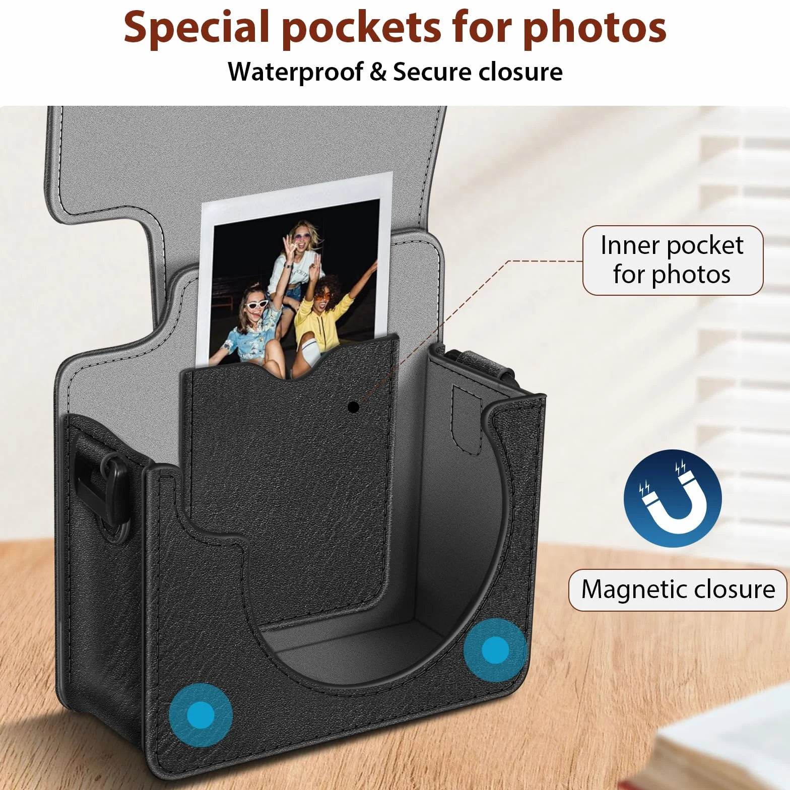 FINTIE Etui ochronne do Fujifilm Instax Mini 41 aparat natychmiastowy – wysokiej jakości wegańska skóra pokrowiec ze zdejmowanym regulowanym paskiem, Vintage czarny, torba na aparat fujifilm