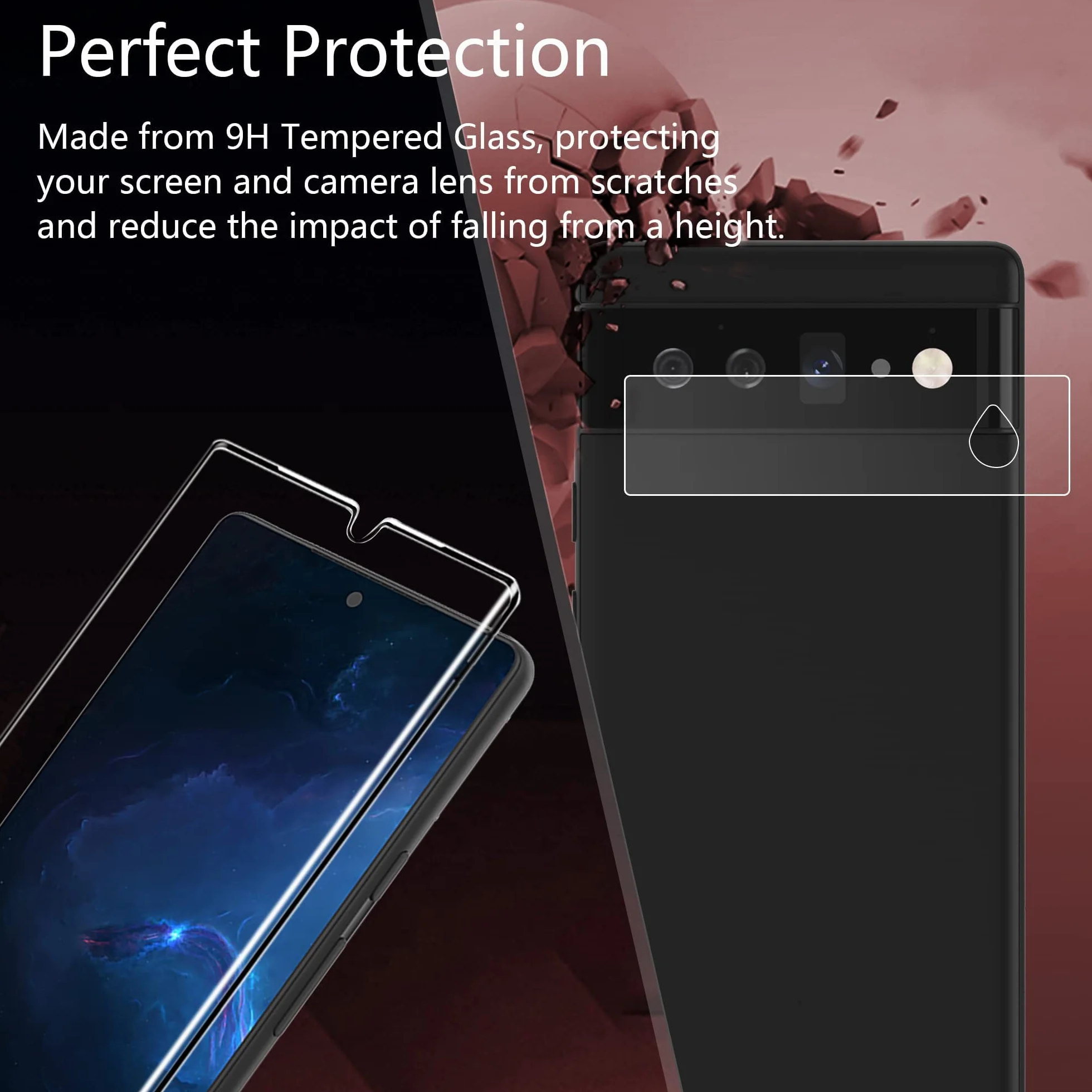 [Kompatybilne z odciskami palców] 2-pak hartowanego szkła 3D do Google Pixel 6 Pro ochraniacz ekranu + 2-pak osłony obiektywu aparatu, odblokowanie odcisków palców] [odporne na zarysowania] [praca z etui]