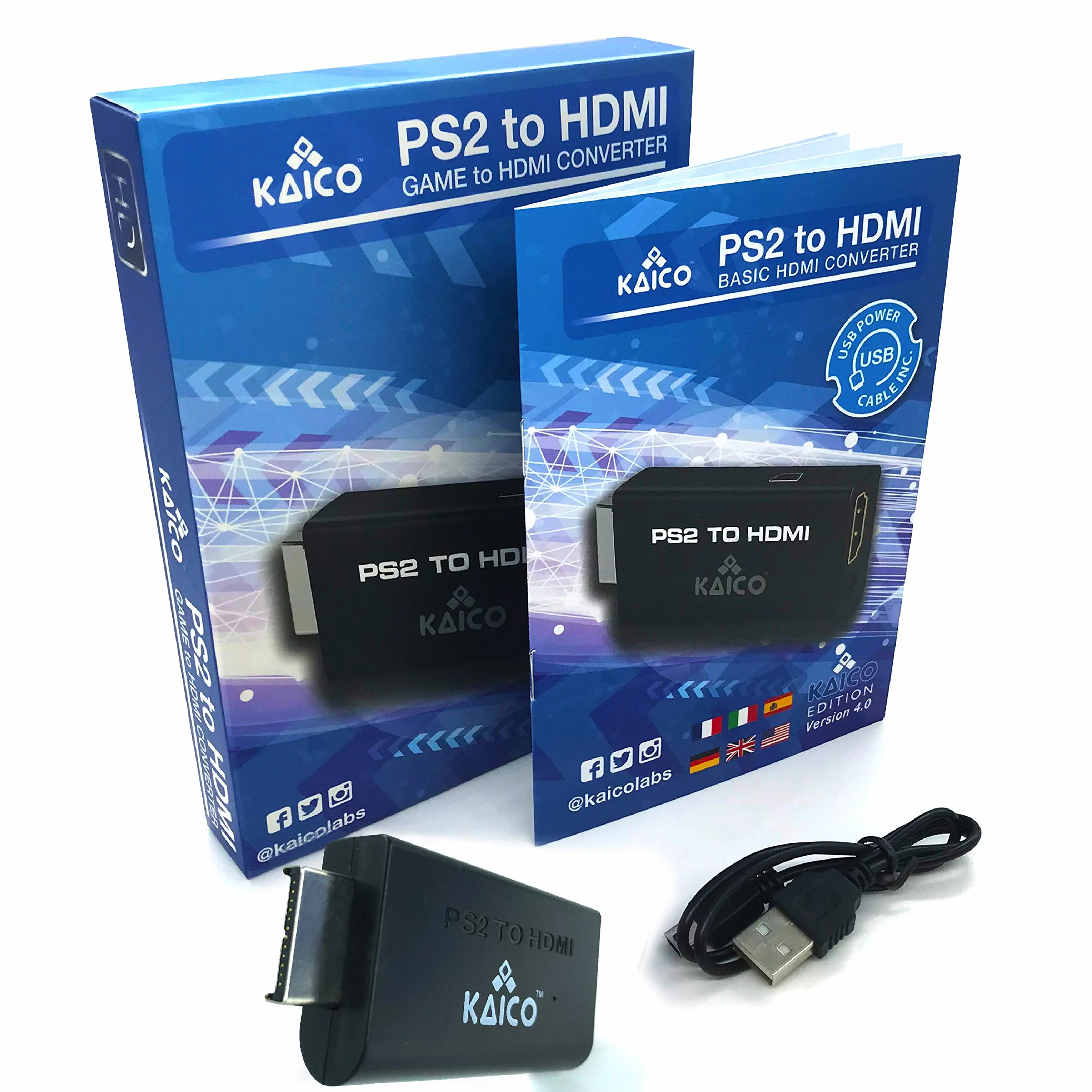 Kaico Adapter HDMI Edition do PlayStation 2 – konwerter PS2 na HDMI dla wszystkich konsol PS2 (Phat & Slim)