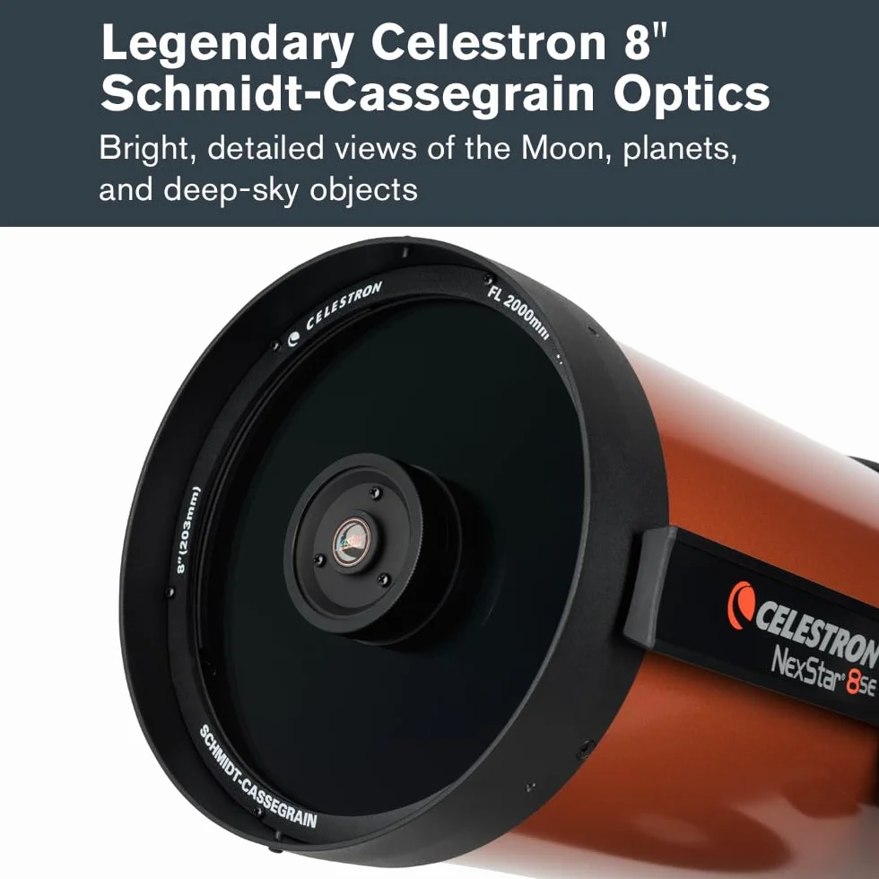 Celestron 11069 NexStar 8SE - Sterowany komputerowo teleskop Schmidta-Cassegraina Celestron NexStar 8SE z w pelni zautomatyzowanym mocowaniem, technologia SkyAlign i powloka XLT, czarny/pomaranczowy