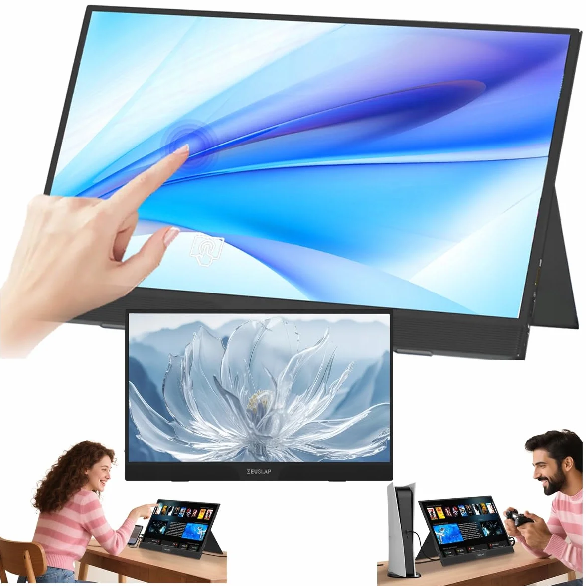ZEUSLAP Z15ST Przenośny Monitor Dotykowy 15,6" FHD IPS 1920x1080 Full HD USB-C HDMI Ekran Dotykowy 10-Punktowy Monitor do Laptopa Telefonu Konsoli Pracy Rozrywki Multimediów