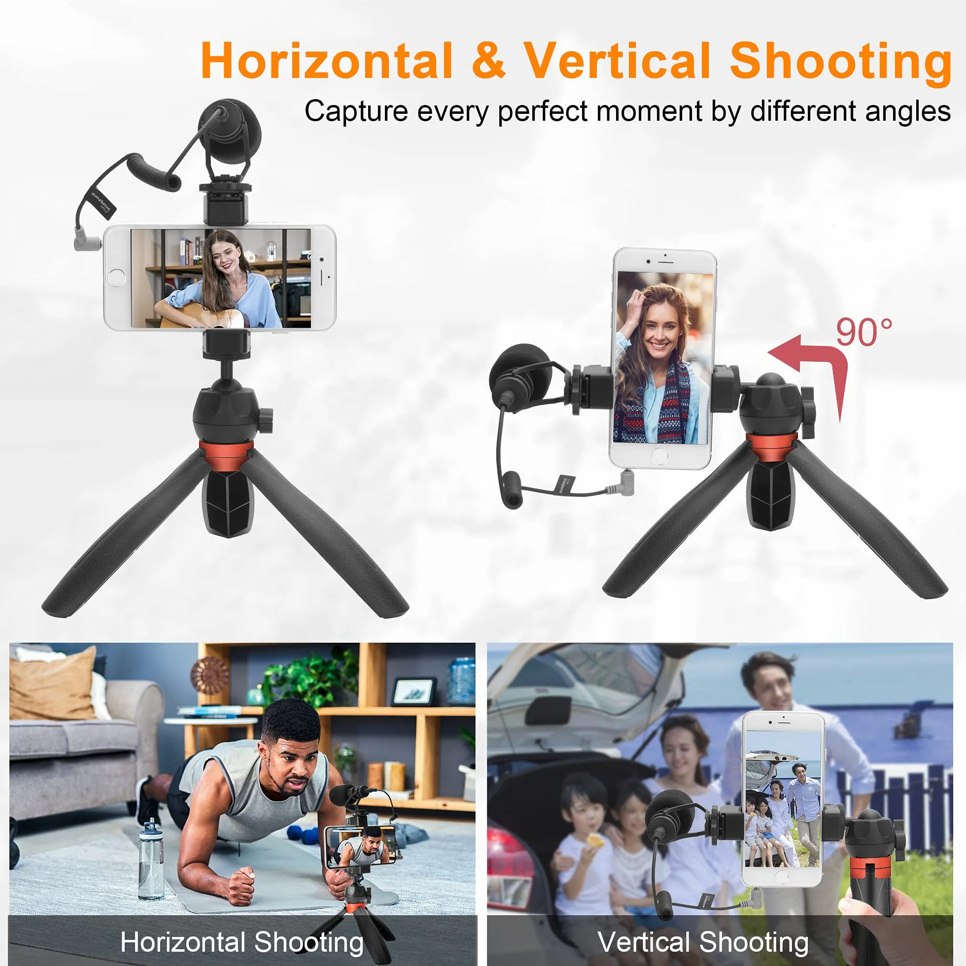 COMICA CVM-VM10-K2 Pro, mikrofon wideo do telefonu komórkowego, zestaw do vlogowania dla Sony, Canon, Nikon DSLR, iPhone'a 15, Samsunga, YouTube, TikTok ze statywem mikrofonowym do strzelby, uchwyt na