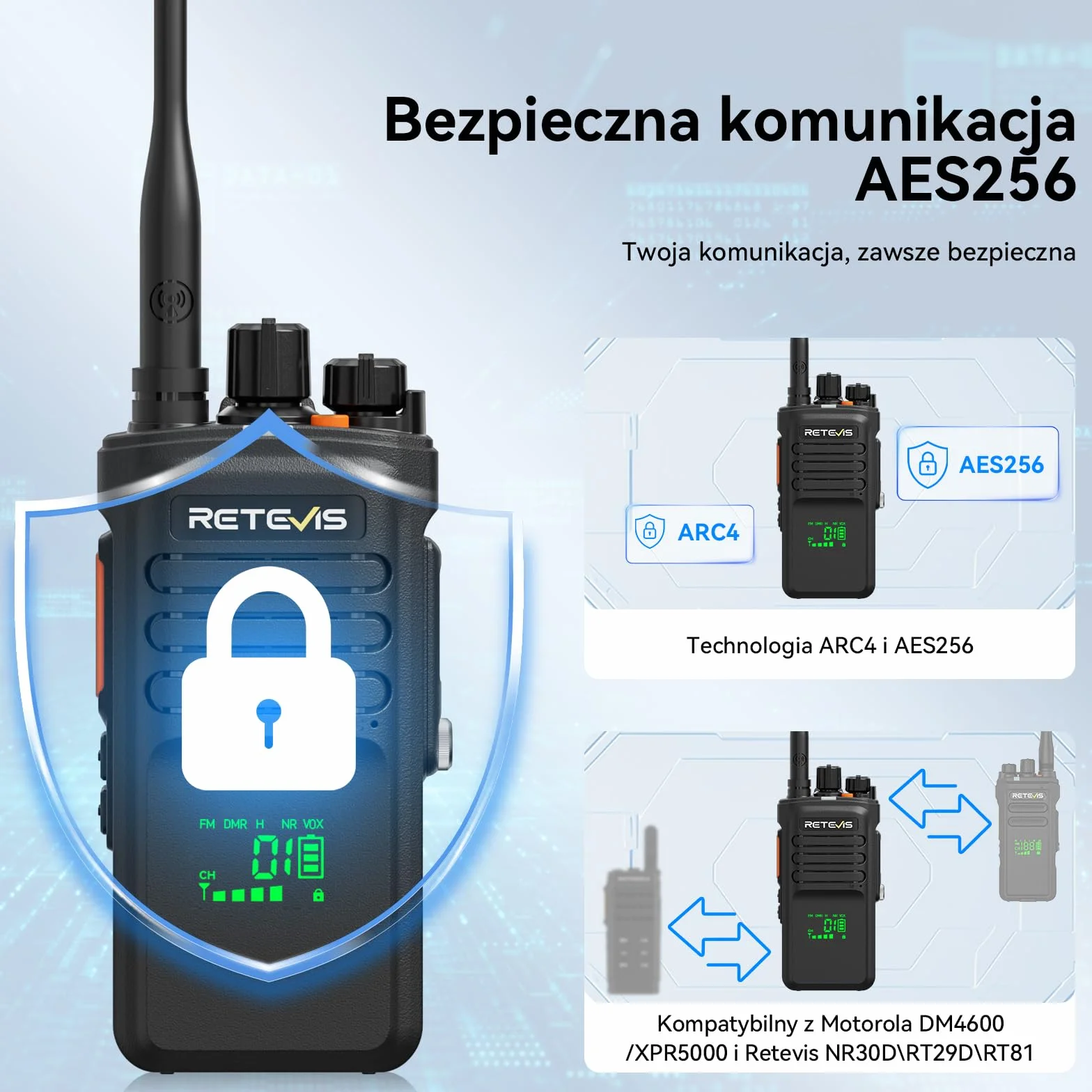 Retevis NR40 Krótkofalówki dla Dorosłych, Radiotelefon DMR Dalekiego Zasięgu, Wodoszczelność IP67, 2800 mAh, Czysta jakość Dźwięku, Wytrzymałe Radio dla Logistycznych (Czarne, 1 Opakowanie)