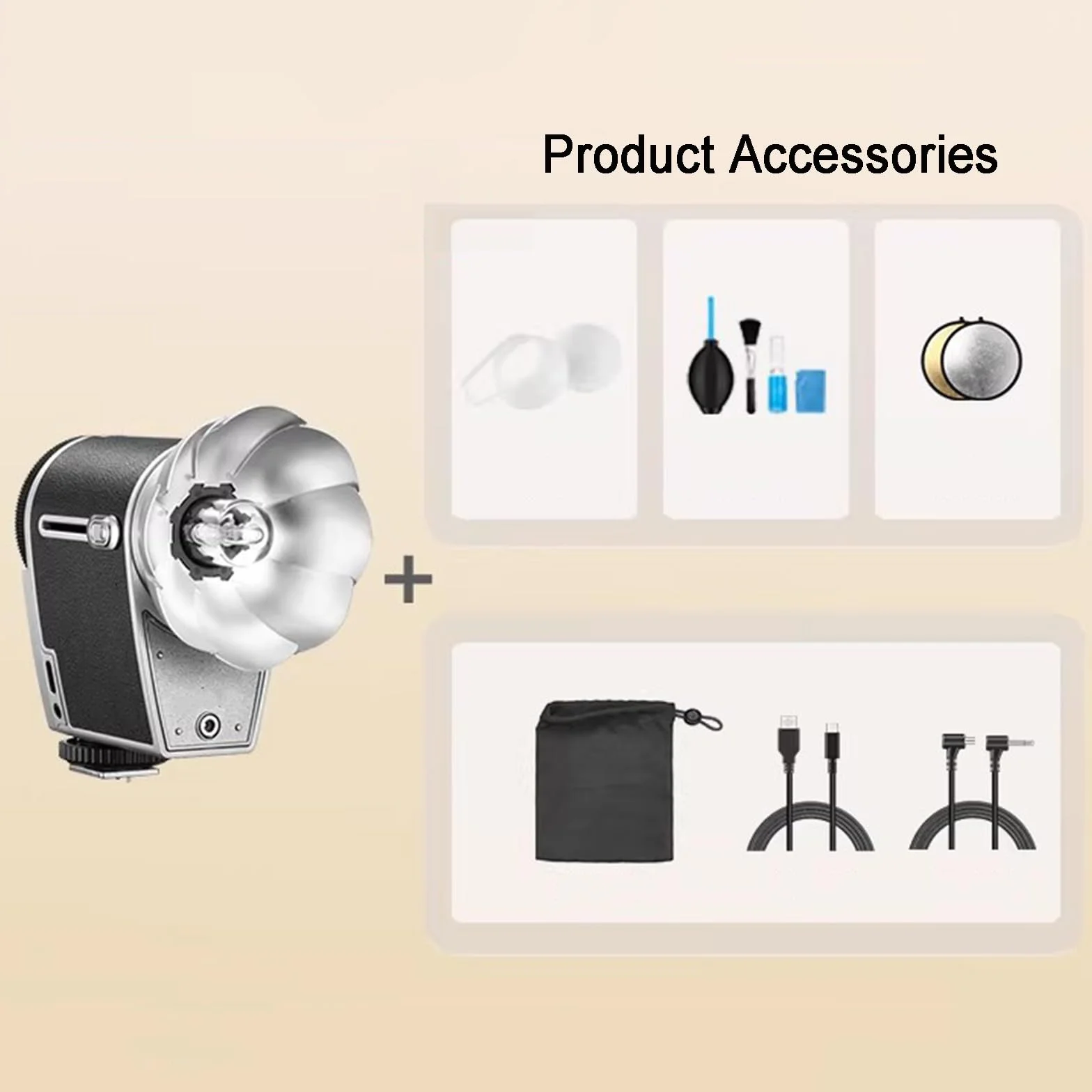 Lampa błyskowa do aparatu Speedlite ze srebrnym reflektorem, temperatura barwowa 6200 K, ogniskowa 28 mm, możliwość ładowania, kompatybilna z lustrzankami cyfrowymi i kamerami filmowymi