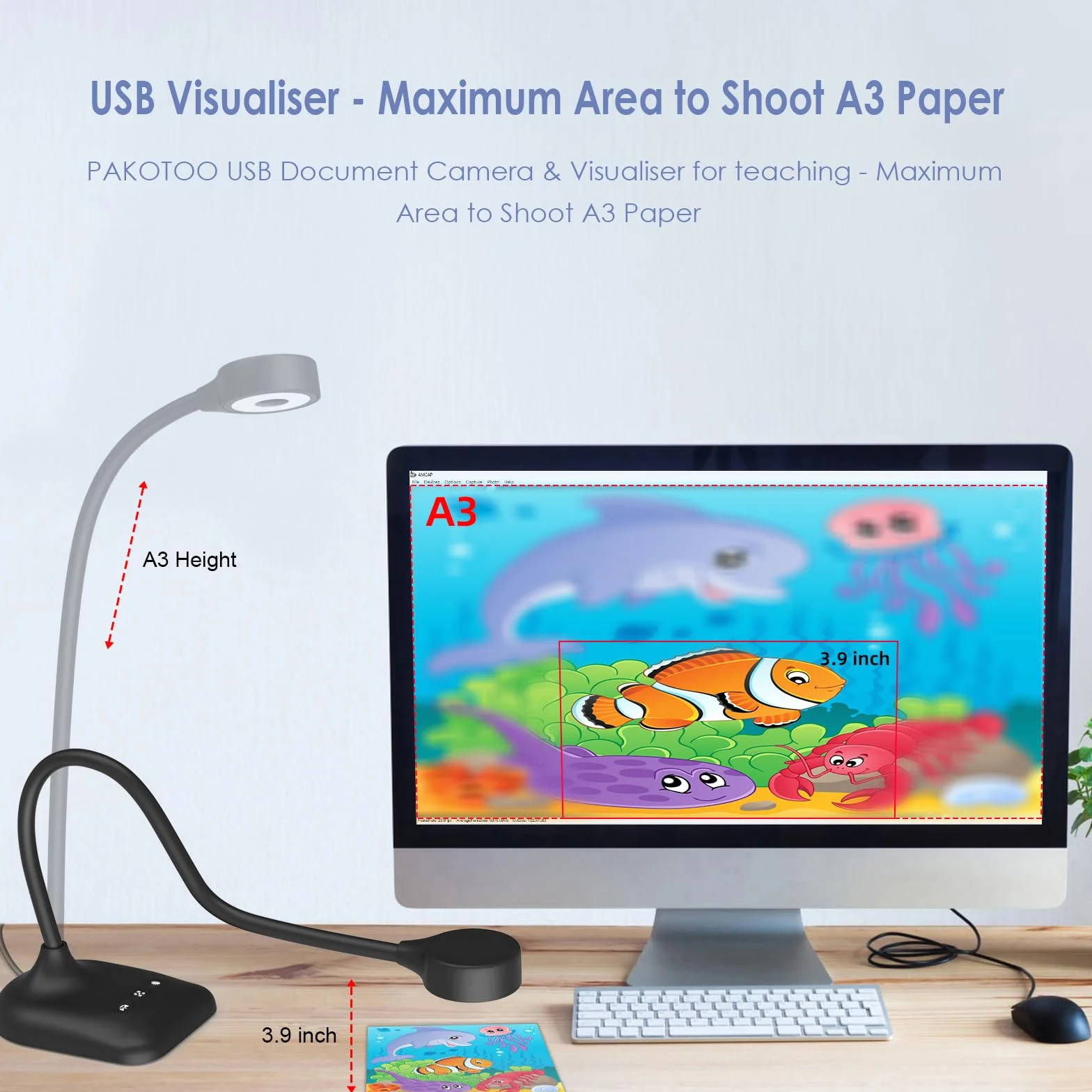 Aparat dokumentowy i wyświetlacz USB 5MP, do formatu A3, światła LED, iOS, Dual Microphone, odwrócenie obrazu, składanie z zoomem, Skype, Teams, OBS, dla Windows, MacOS, Linux, Chromebooków