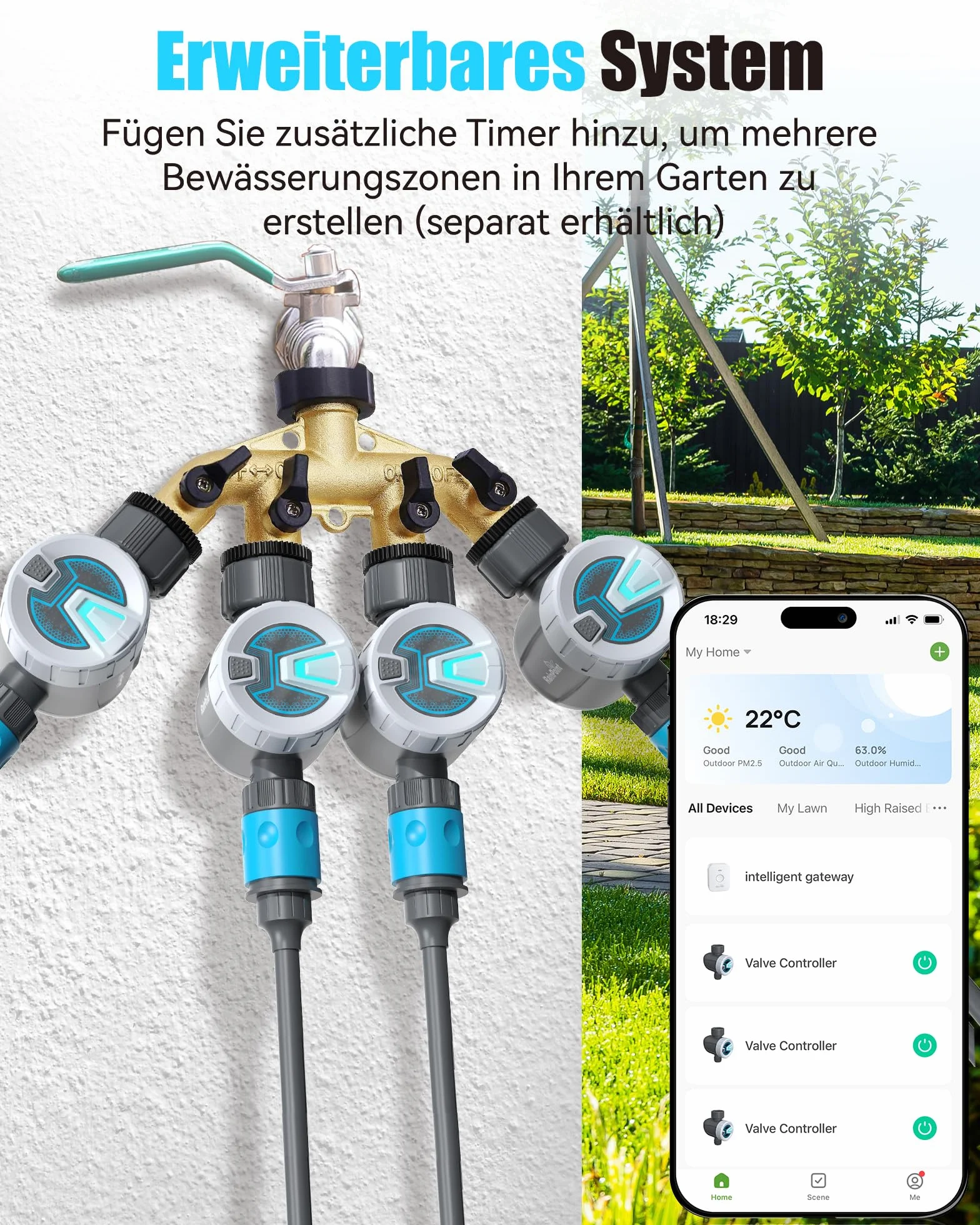 RAINPOINT Sterownik nawadniania WiFi, komputer z automatycznym nawadnianiem z 2 trybami nawadniania, zdalne sterowanie inteligentną aplikacją za pośrednictwem sieci WLAN 2,4 GHz lub Bluetooth, timer