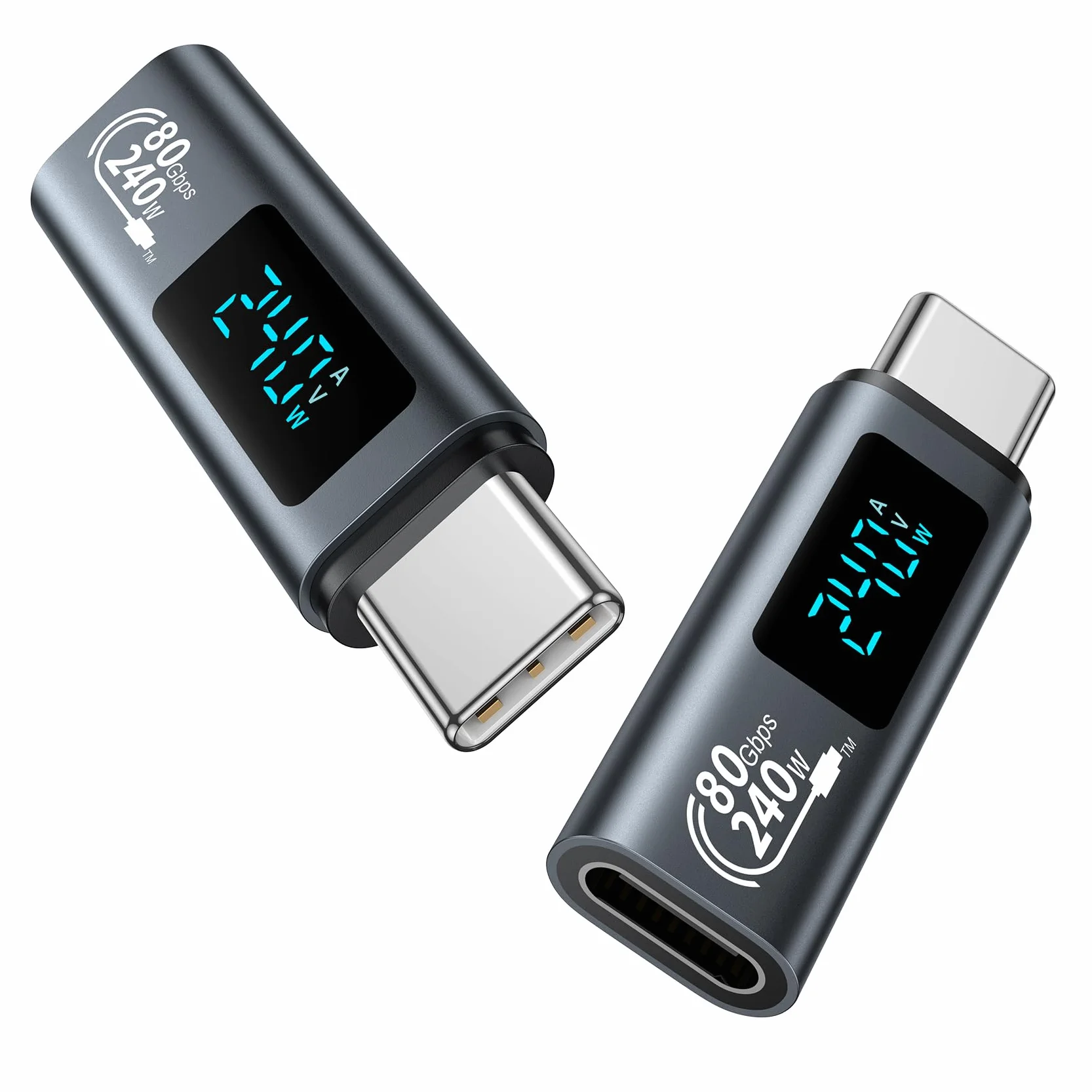 Adapter USB C 240 W [2 sztuki] 80 Gb/s z wyświetlaczem LED, typ C Output Power MAX 48V/5A do iPhone 15/15 Pro / 15 Pro MAX, Samsung Galaxy S23/S22 i wielu innych urządzeń USB-C