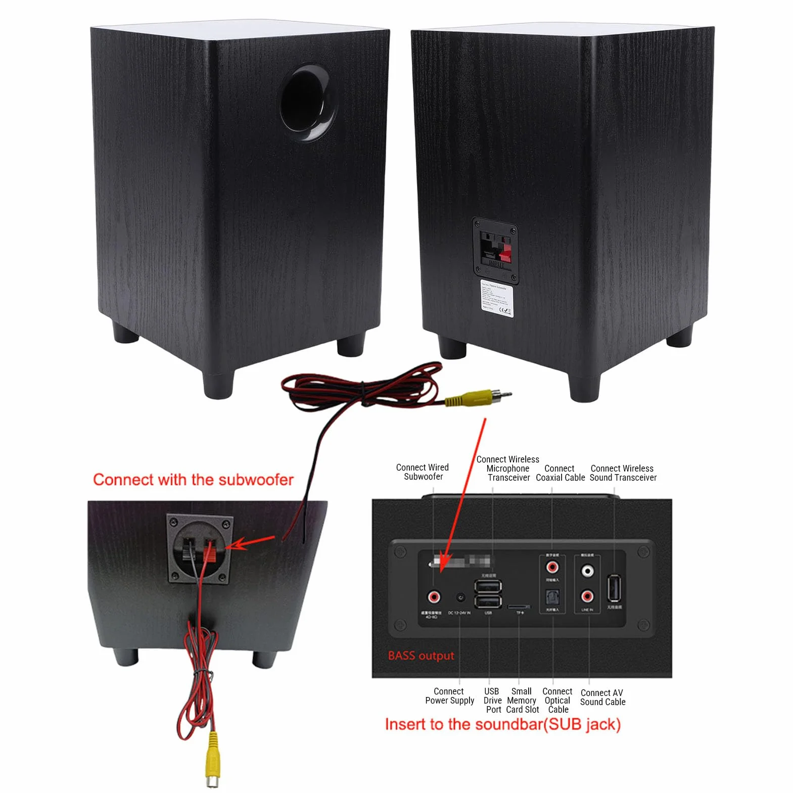 LICAEVEY Głośnik Niskotonowy o Mocy 100 W, 6,5-calowy Pasywny Przetwornik Basowy z obudową MDF, Funkcja Plug and Play do Kina Domowego i Systemów Audio na imprezę