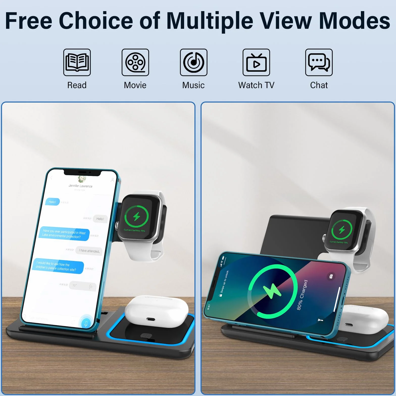 Stacja ładująca 3 w 1 Apple Watch i iPhone, bezprzewodowa ładowarka indukcyjna iPhone, składana stacja ładująca iPhone do Apple Watch AirPods, stacja ładująca do telefonu komórkowego do domu, biura