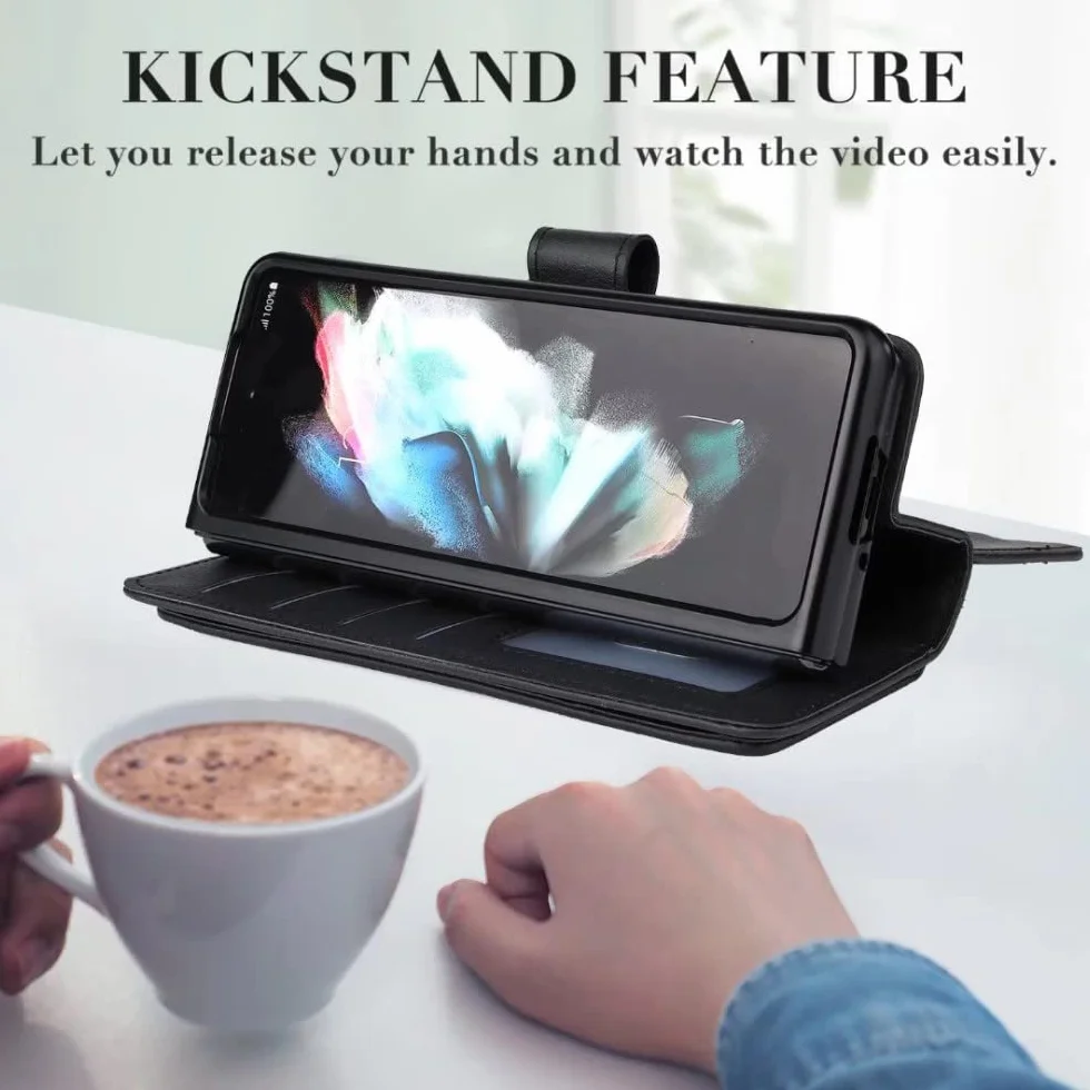 Do Galaxy Z Fold 3 5G Etui PU Skórzane zamknięcie magnetyczne 10 Posiadacz karty Podpórka Twarda obudowa PC do Samsung Z Fold4 S22 S21, Ciemnoczerwony, Do Samsung S22