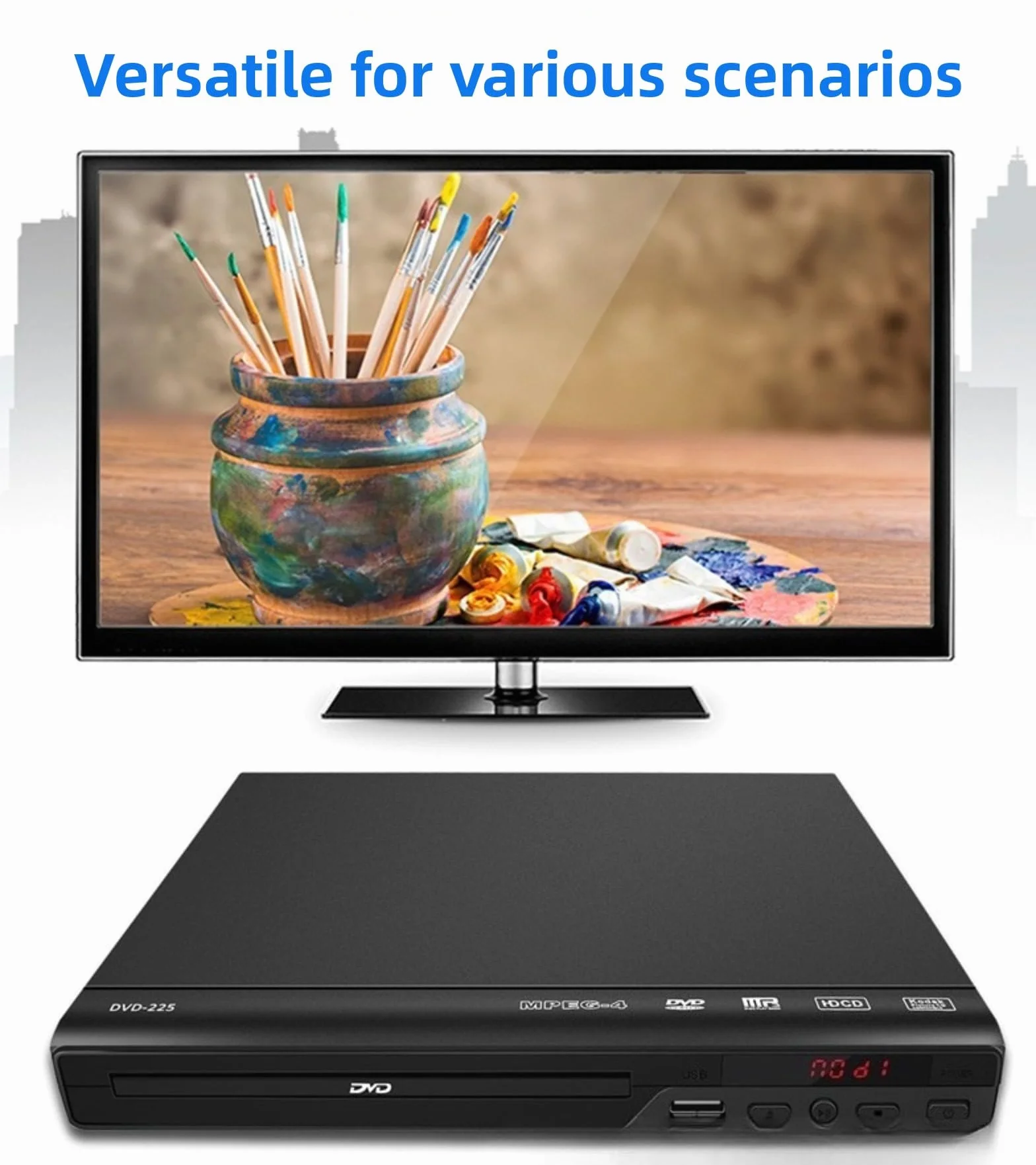 Region Free odtwarzacz DVD, 1080p HDMI USB, pilot i kable | Odtwarzacz DVD bez regionu 1080p, skalowanie HDMI, multimedia USB, kompaktowy przenośny, pilot i wszystkie kable, nie Blu-ray