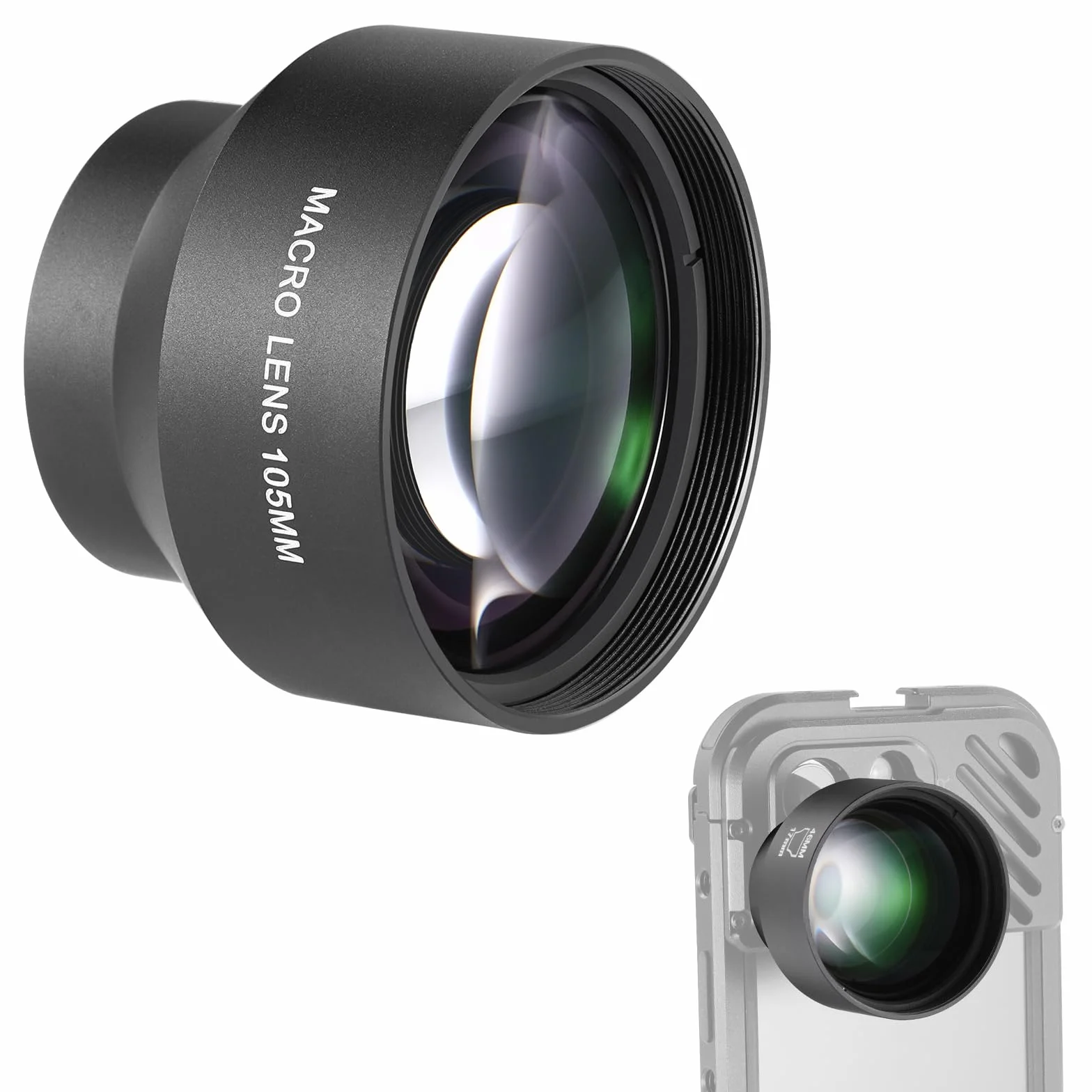 NEEWER Obiektyw makro HD 105 mm tylko do tylnej płyty gwintowanej 17 mm, kompatybilne z SmallRig Neewer iPhone Samsung, etui na telefon z adapterem obiektywu 17 mm, gwint przedni 46 mm, LS-26