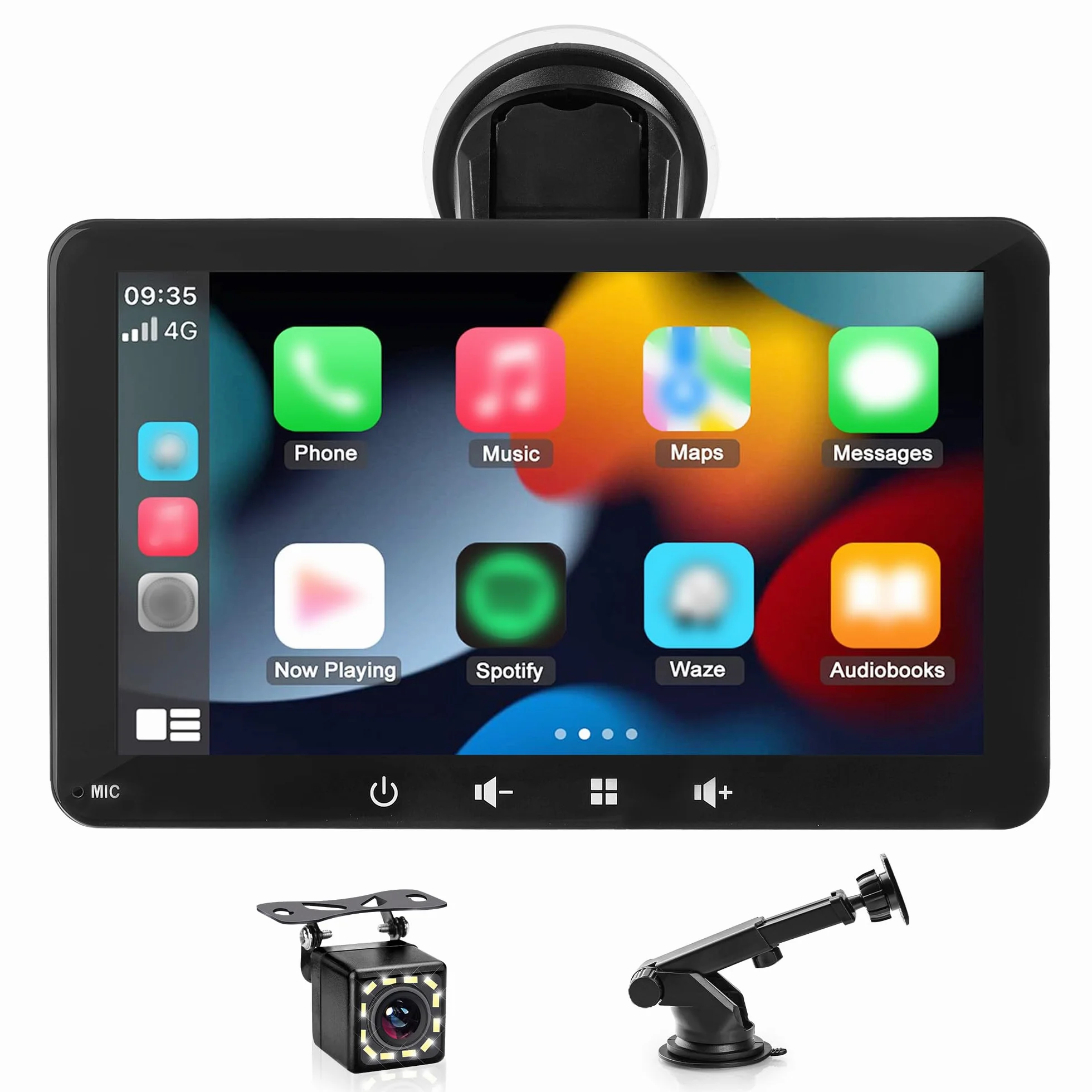 Autolink bezprzewodowy Carplay i Android Auto ekran do odtwarzania samochodu, 7-calowy przenośny tablet samochodowy kompatybilny ze sterowaniem głosowym, Bluetooth 5.0, funkcja ekranu lustra