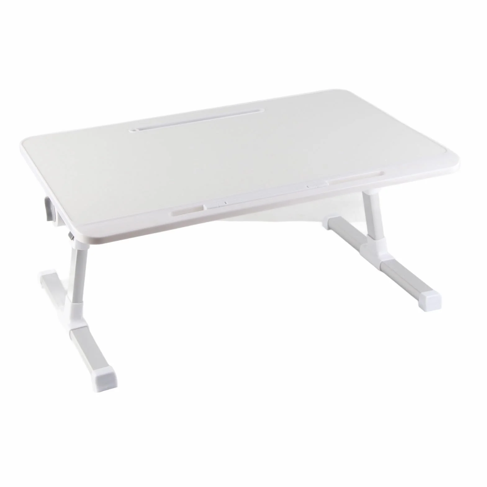 Stolik Przy łóżku na Laptopa ze Składanymi Nogami Obrotowy Pulpit ze Stopu Aluminium do Czytania w Pracy, z regulacją Wysokości Przenośny Stolik Przy łóżku 23,6 X 15,7 Cala (Ciepły biały)