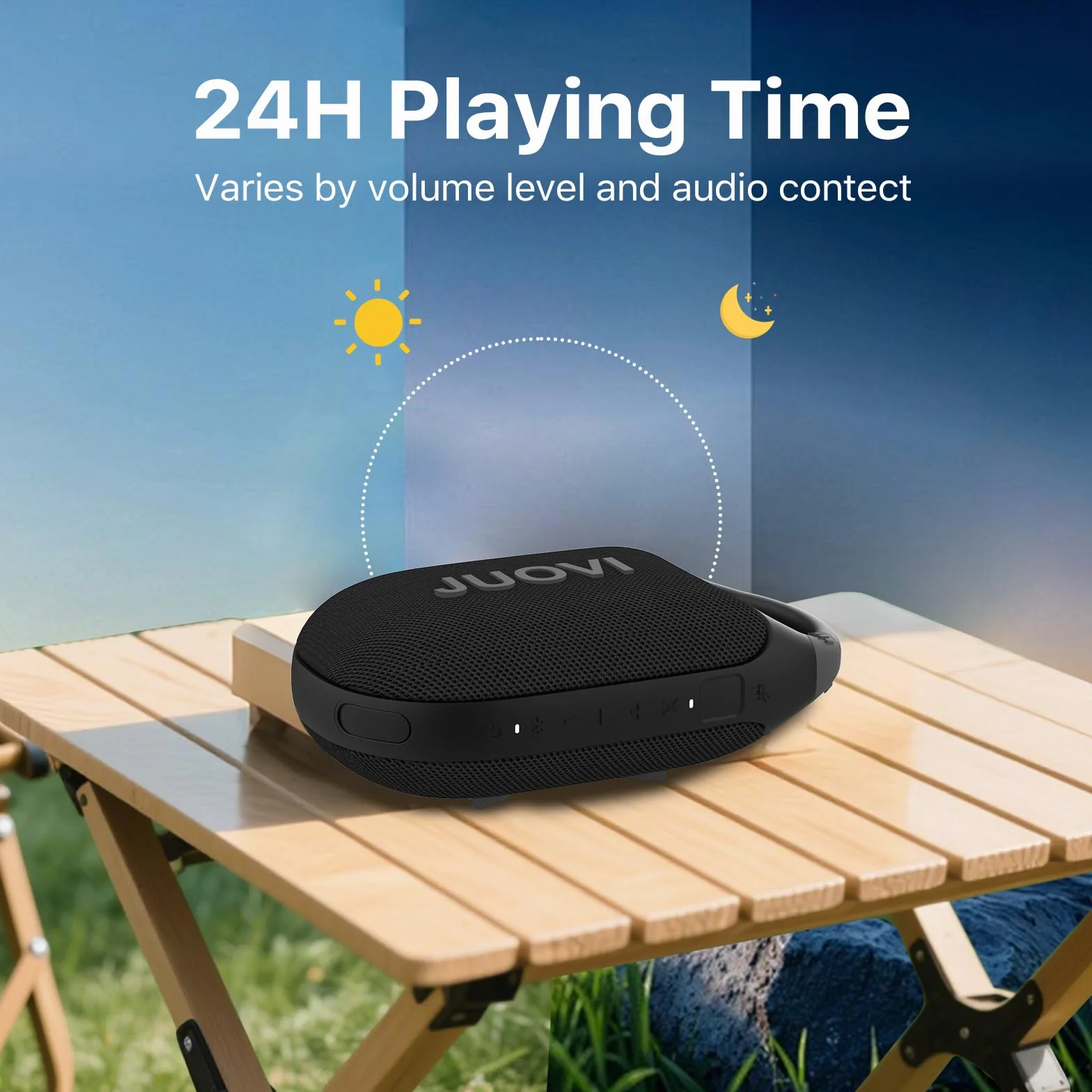 JUOVI CLIP J1 Bluetooth Speaker Portable Speaker z czasem odtwarzania 24h | wodoodporność IP68, zintegrowany karabińczyk, tryb Beat, idealny dla sportu zewnętrznego, imprez, podróży, plaży i użytku w