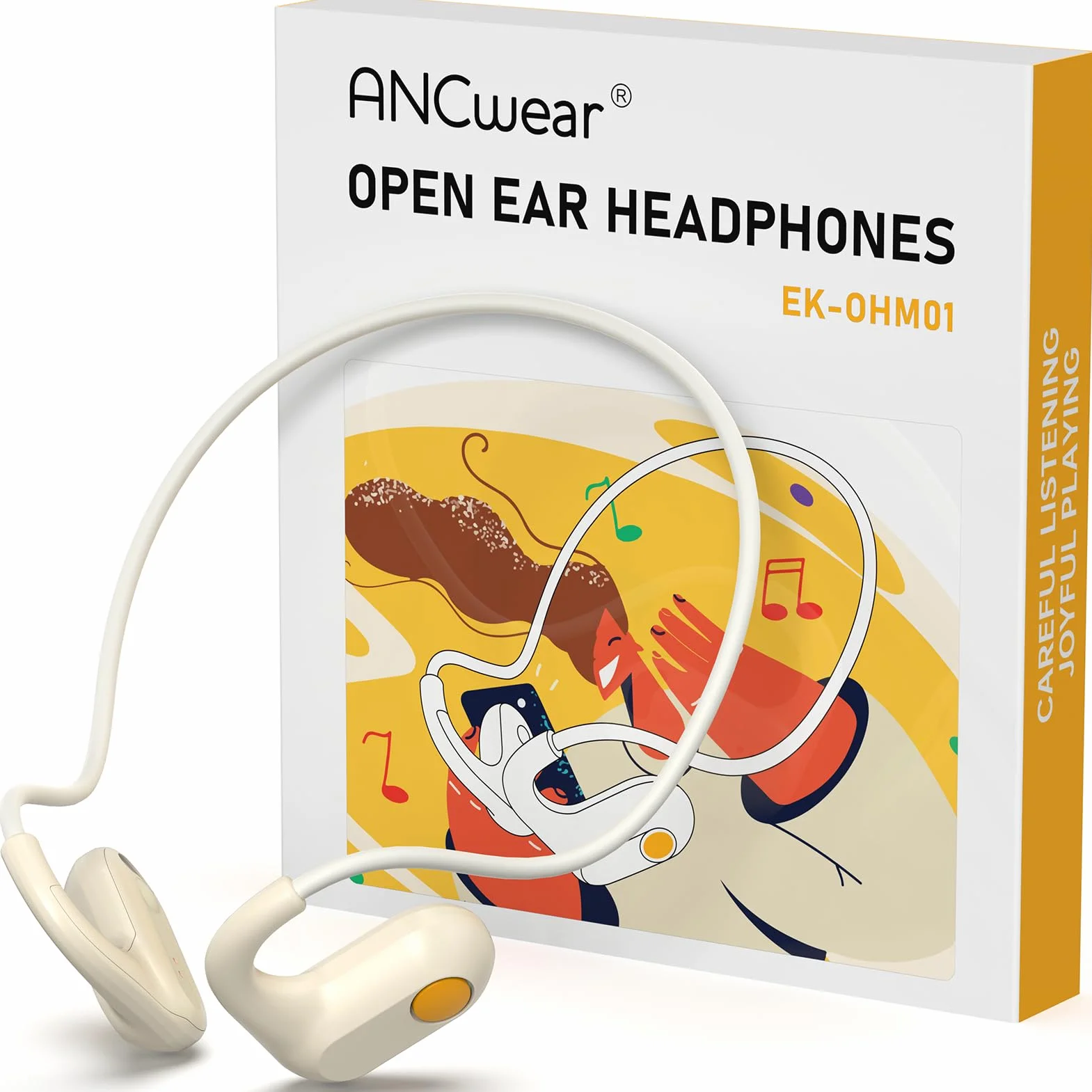ANCwear Open Ear słuchawki bezprzewodowe odporne na pot do biegania (mleczna biel)