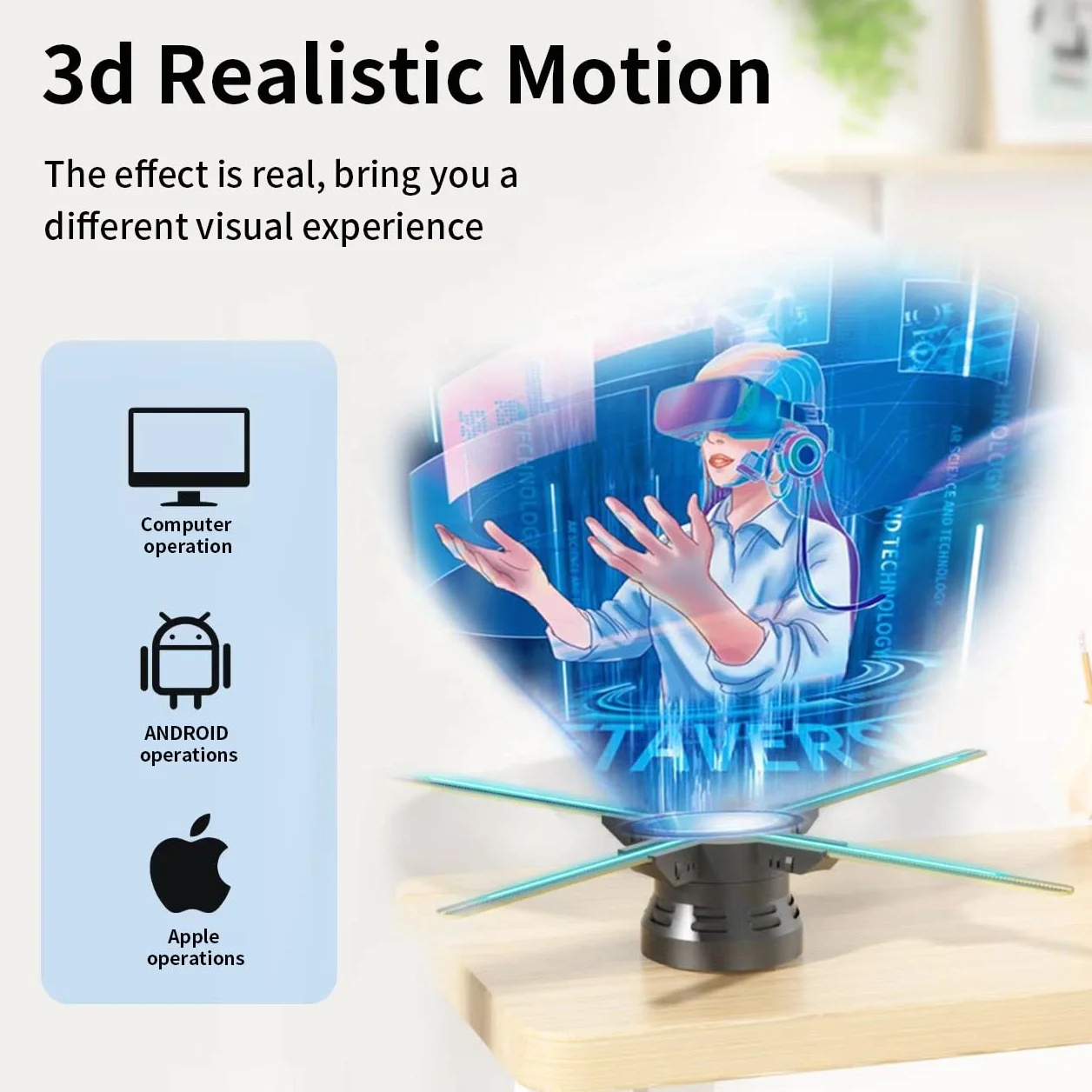 Projektor Holograficzny 60cm Projektor Holograficzna maszyna reklamowa, WiFi Sterowanie Wentylator Ekran LED Reklama 3D Display Animation