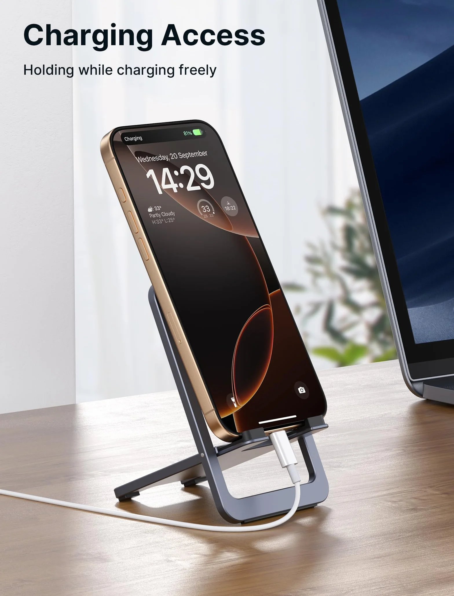 JSAUX Stojak na telefon komórkowy, składany aluminiowy regulowany uchwyt na telefon na biurko przenośne niezbędne akcesoria biurowe do iPhone'a 17 16 15 14 13 Pro Max Samsung S25 S24 S23 Ultra