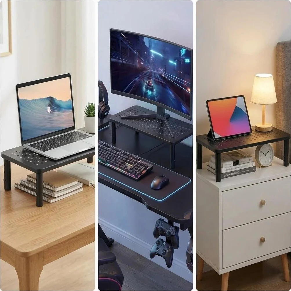 Ergonomiczny monitor z regulacją wysokości, platforma siatkowa, uchwyt na ekran, nośność 20 kg