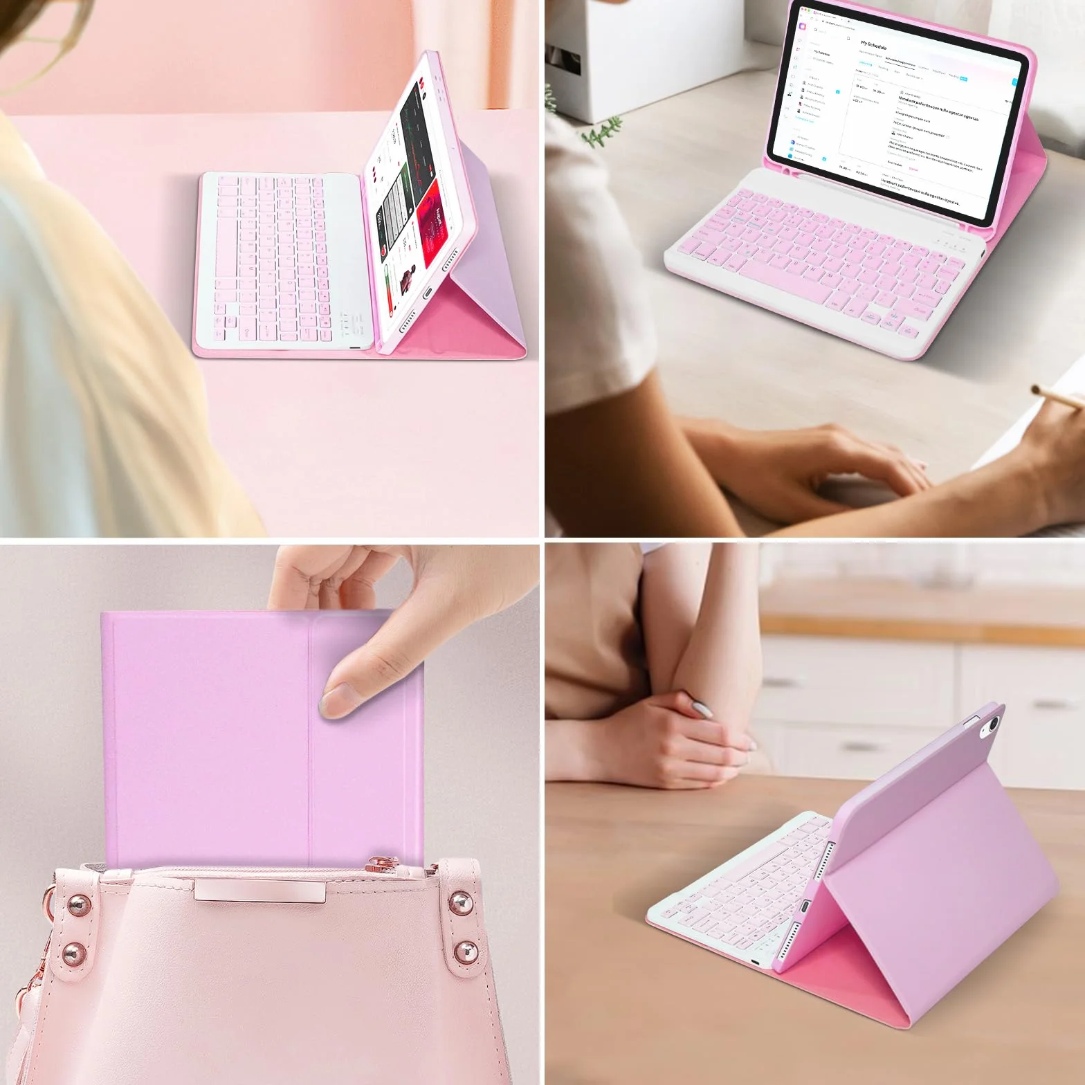 Etui na iPad 11./10. generacji z klawiaturą 11 cali/10,9 cali 2025 A16 2022 z uchwytem na ołówki, magnetycznie odłączana, bezprzewodowa klawiatura Bluetooth z foliową podstawką i ładowalnym