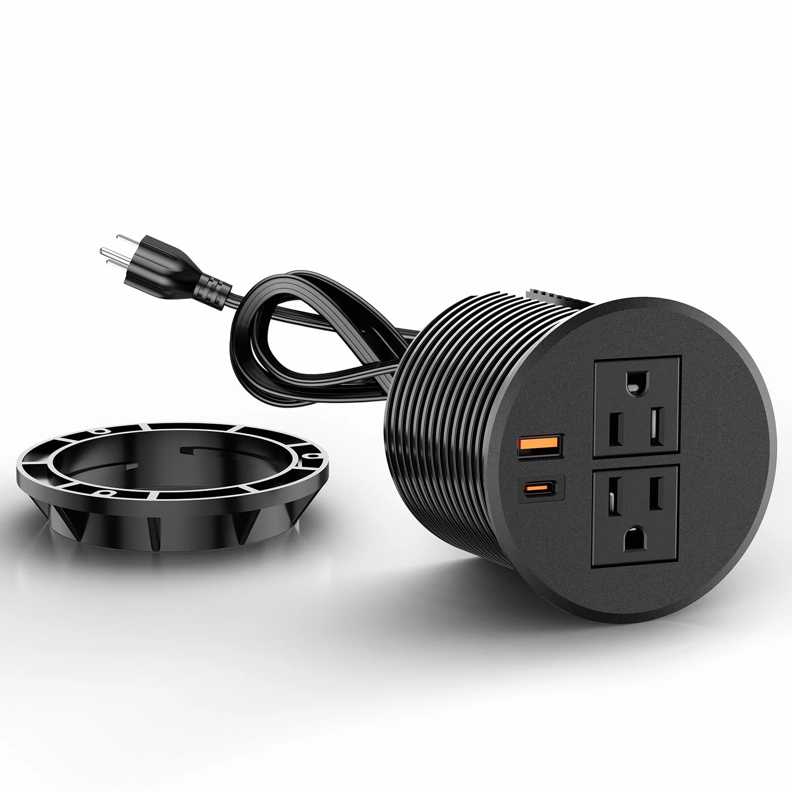 8,9 cm (3,1 cala) złącze zasilania komputerowego z USB-C PD 20 W i USB-A, gniazdko podtynkowe z 2 wtyczkami prądu zmiennego 125 V/15 A, kabel o długości 1,8 m, gniazdko komputerowe