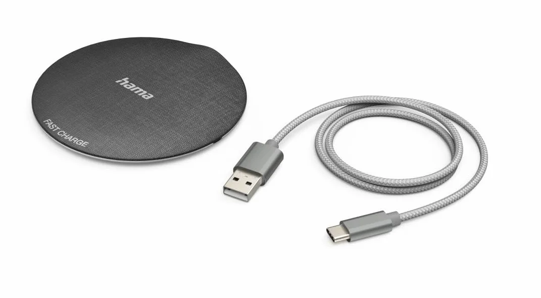 Hama bezprzewodowa ładowarka QI-FC10, 10 W, metalowa (ładowarka indukcyjna, kompatybilna z iPhone 12/11/11 Pro/XS/XS Max/XR/X/8/8 Plus, Samsung Galaxy S10/S9/S9+/S8/S8+/S6, Universal Qi Charging Pad),