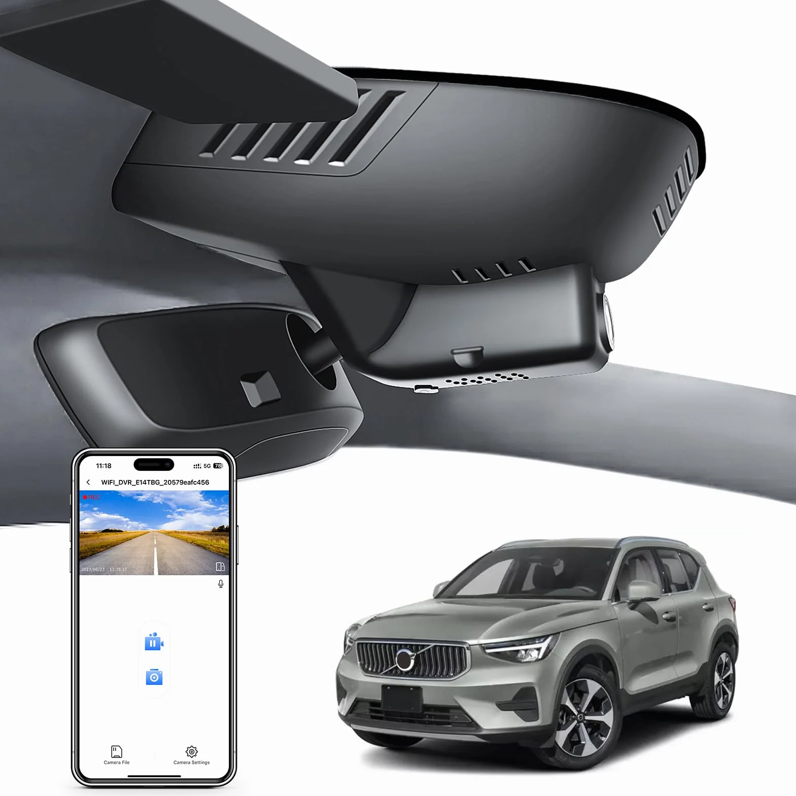 MANGOAL 4K UHD 2160P Kamera samochodowa, Wygląd OEM Dash Cam, Dotyczy do Volvo XC40 2023-2026 i XC40 Recharge 2021-2024 (Model B), B4 B5 T4 T5 P8 Accessories, Czujnik G, WiFi & App, Karta 64 GB | (Model B), B4 B5 T4 T5 P8, wygląd OEM, WiFi i aplikacja, na
