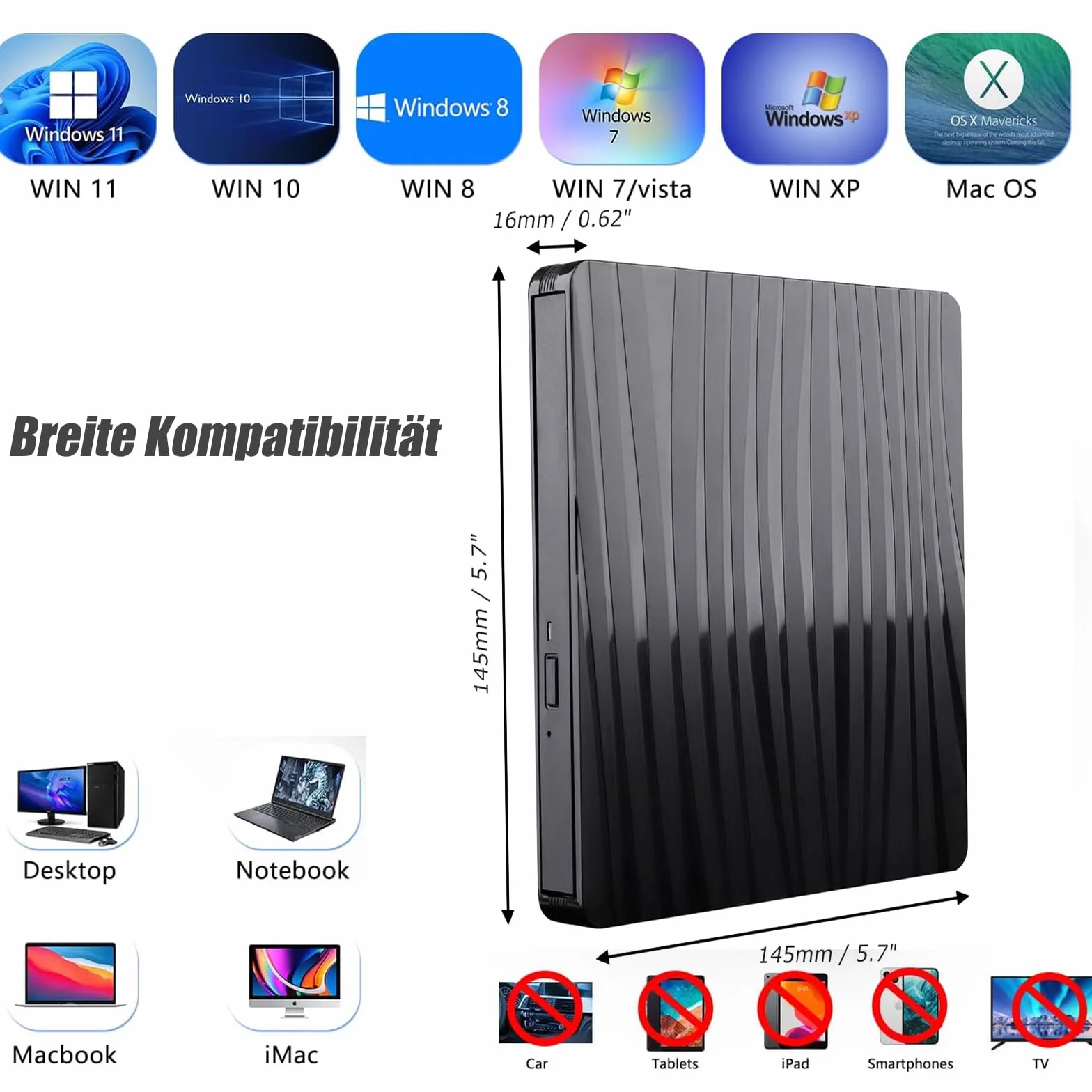 GERUI Zewnętrzny napęd DVD USB 3.0 typ C przenośny nagrywarka CD DVD +/-RW